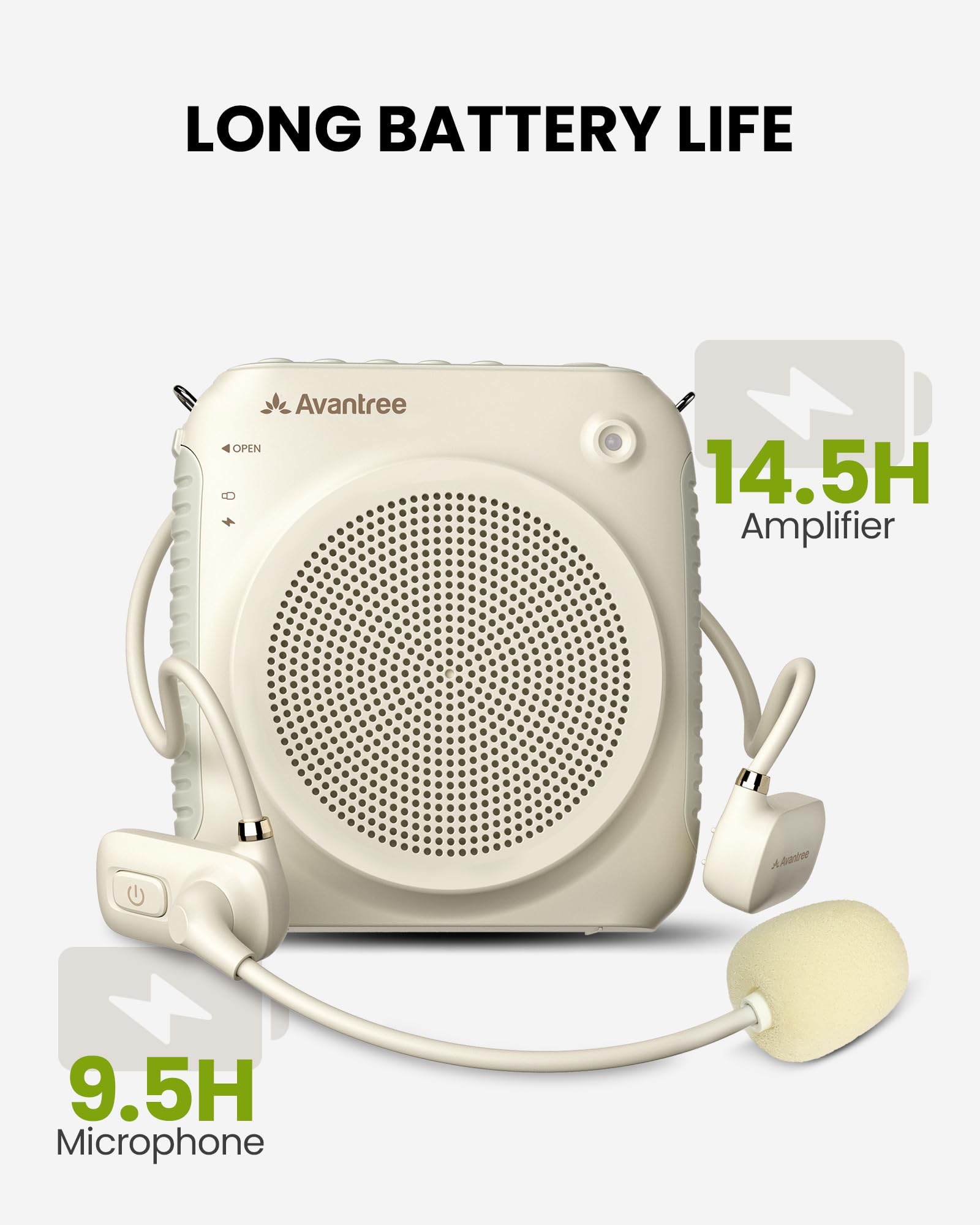 Avantree VoxAmp Lite – Amplificatore Vocale Wireless per Insegnanti e Aule, Parla Mentre Riproduci Audio Bluetooth, Altoparlante da 15W con Microfono ad Archetto, Registrazione e Riproduzione USB
