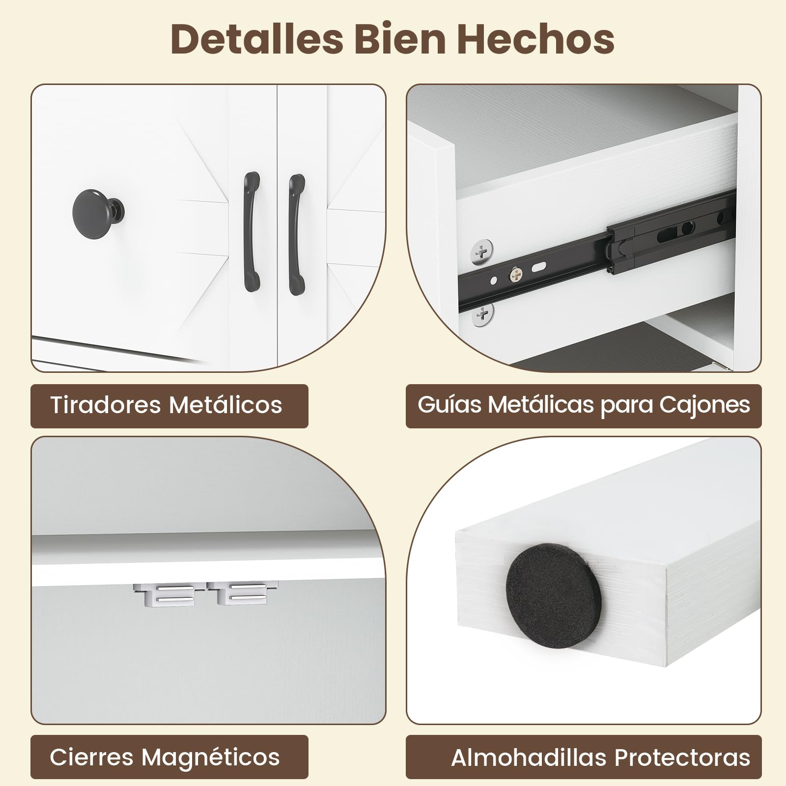 COSTWAY Mueble Auxiliar de Cocina, 76 x 40 x 85 cm, Aparador de Entrada Bajo con 1 Cajón, 2 Puertas y Estante Ajustable, Armario de Almacenamiento para Cocina, Salón, Entrada, Blanco y Natural
