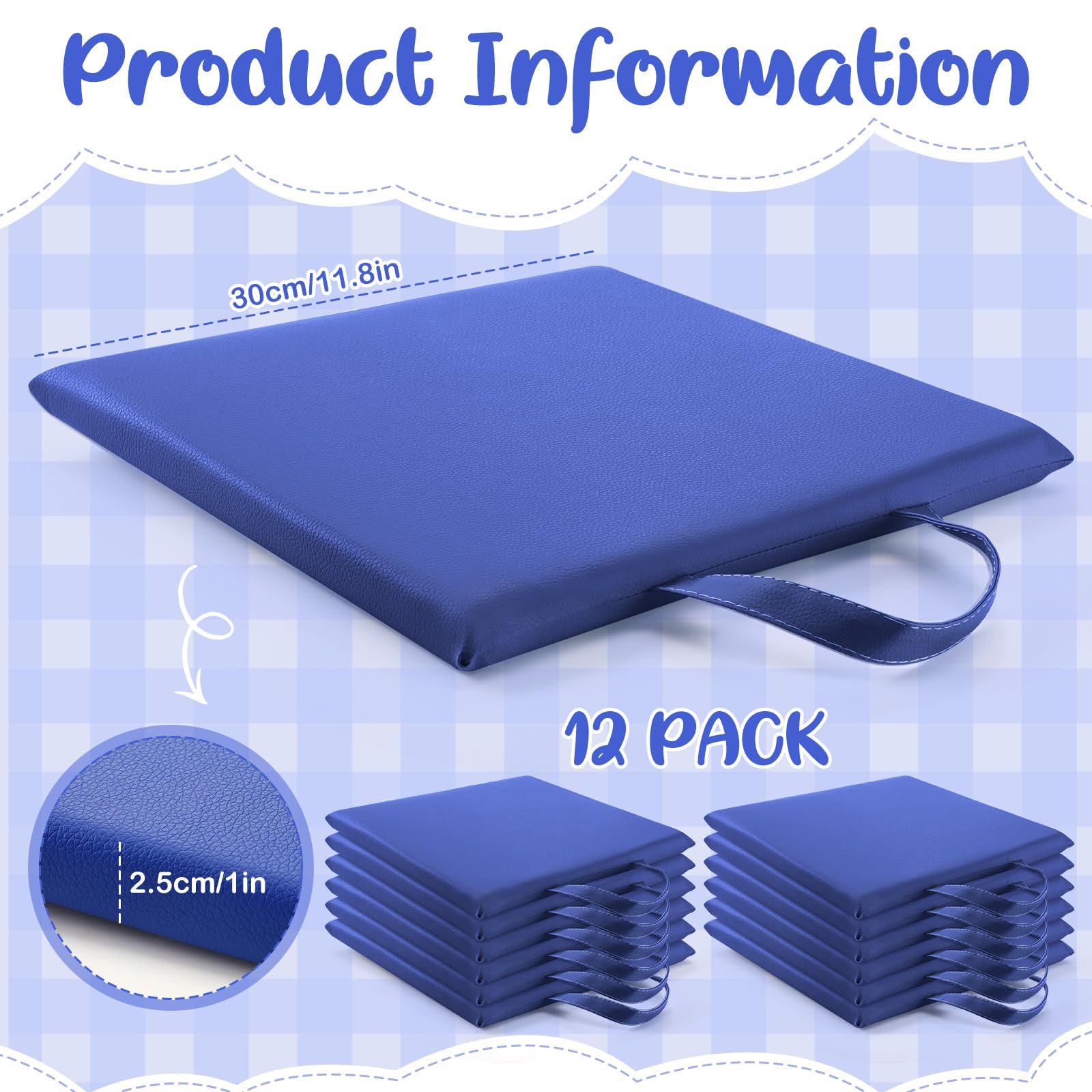 Cojines Cuadrados para el Suelo para el Aula Infantil, 30 x 30 cm, Asientos Flexibles para el Suelo, con Asas, Cojines de moqueta para el Aula para Adultos y niños pequeños, guardería(Navy)