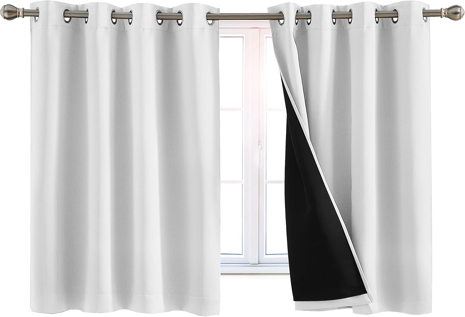 100% Blackout Window Curtains: Room Darkening Thermal Window Treatment with Light Blocking Black Liner for Bedroom, Nursery and Day Sleep - 2 Pack of Drapes, Brilliant White (45” Drop x 52” Wide Each) Brilliant White W52 x L45