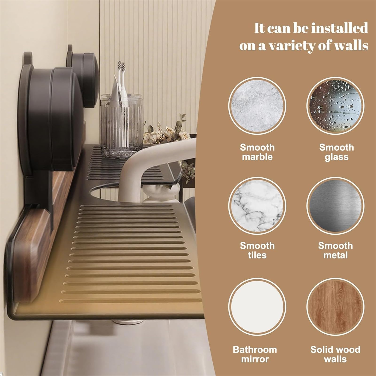 Étagère de salle de bain à ventouse – Support de rangement mural sans perçage pour éponge et savon, étagère amovible sur le comptoir du robinet