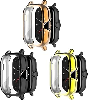 Fit for Amazfit GTS 2 Screen Protector Case Cover for Women Men, TPU Slim Plated Protective Case Bumper Sleeve Shell Frame Protector Cover for Amazfit GTS 2/GTS 2E Smartwatch (Gold Rose Black Gold)