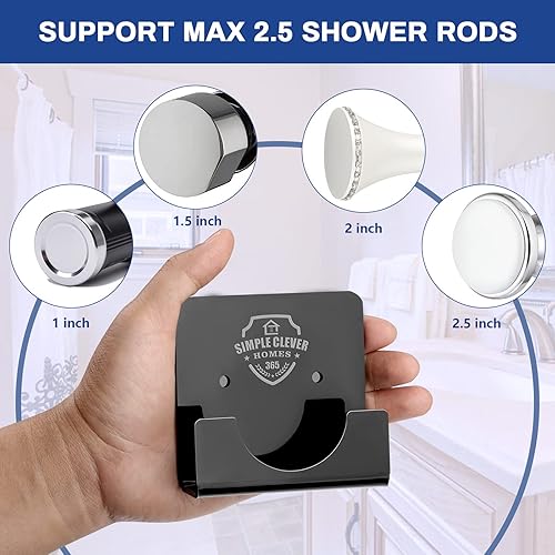 Miniatura 3 de Soportes de barra de cortina de baño de acrílico negro, adhesivos antideslizantes, soportes para cortinas, no se pegan en la pared, 2 soportes