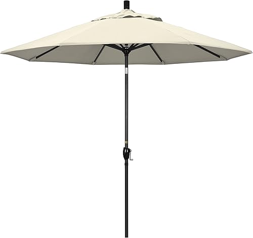 Miniatura 9 de California Umbrella Paraguas redondo de aluminio de 9 pies, manivela elevadora, botón de inclinación, poste negro, olefina azul escarcha