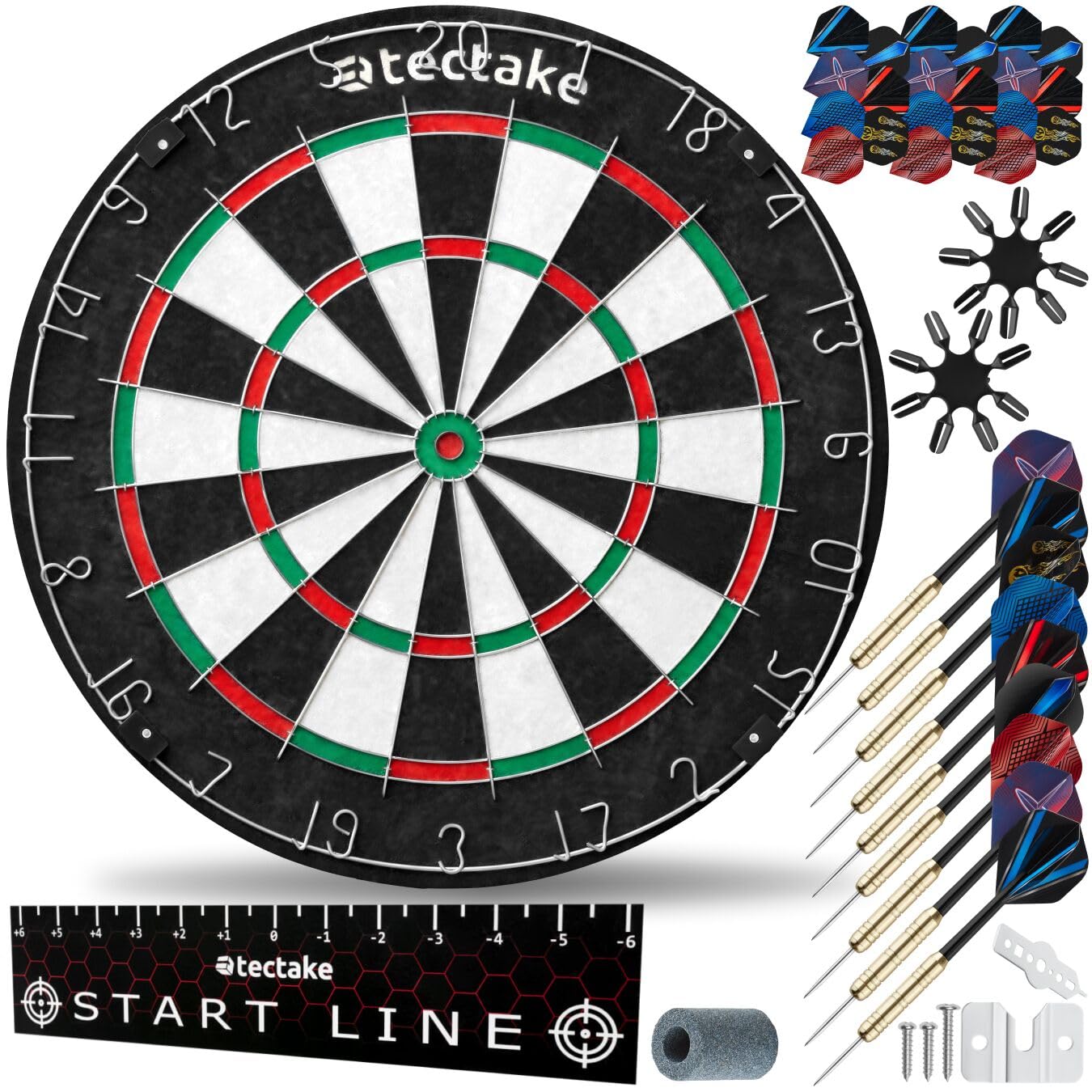 Tectake Bersaglio Freccette Professionali, 9 Frecce da Competizione, 21 Alette, Sisal Autorigenerante, Dart Board