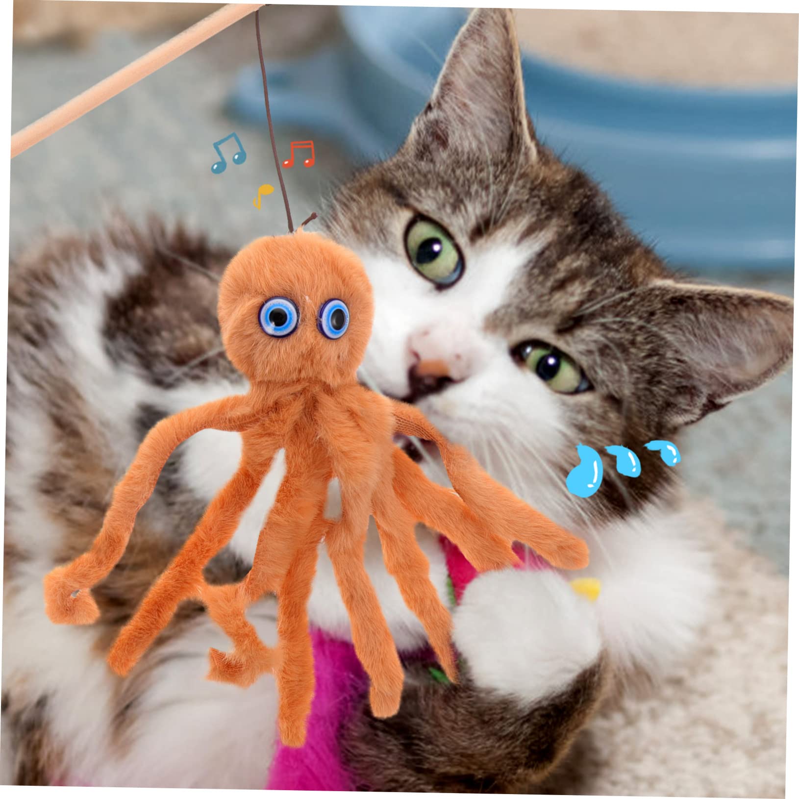 Yardwe 10pezzi Giocattoli Interattivi per Gatti Canna da Pesca Polpo Accessori Divertenti per Gatti Indoor Stimolano Gioco e Combattono La Noia