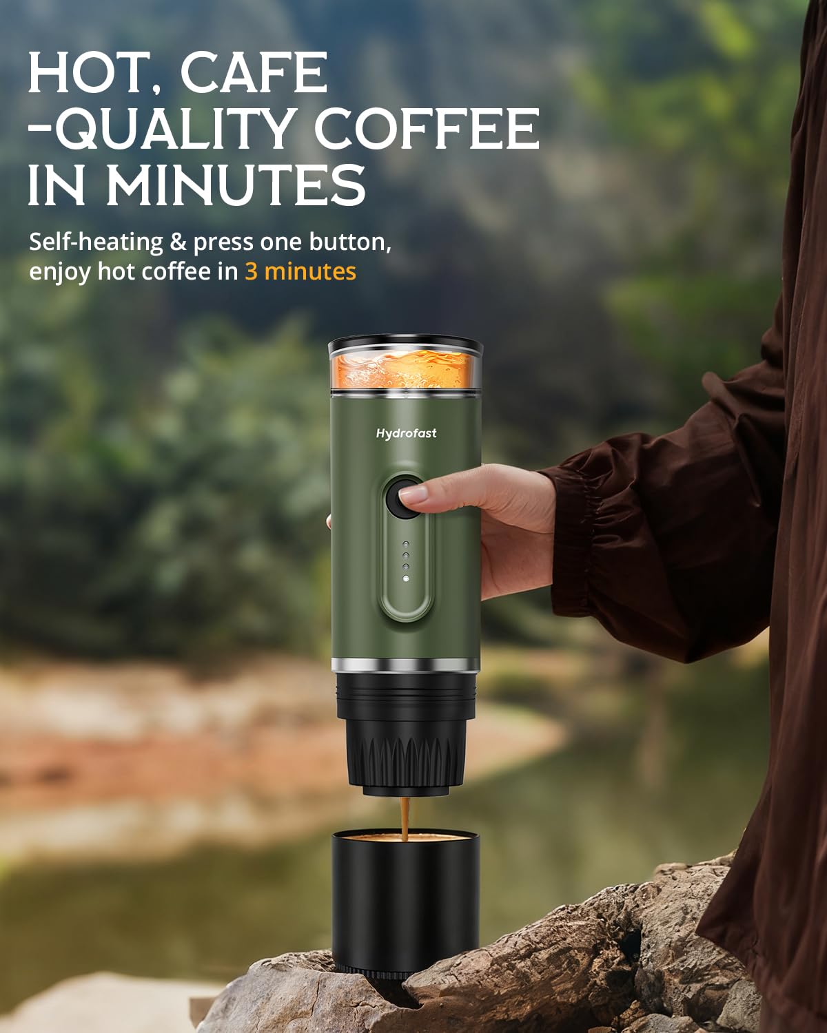 Cafetera de espresso portátil con batería de 7800 mAh, diseño ultraligero, fácil de viajar, 20 bar, autocalefacción, con cápsulas NS y suelo, para autocaravana