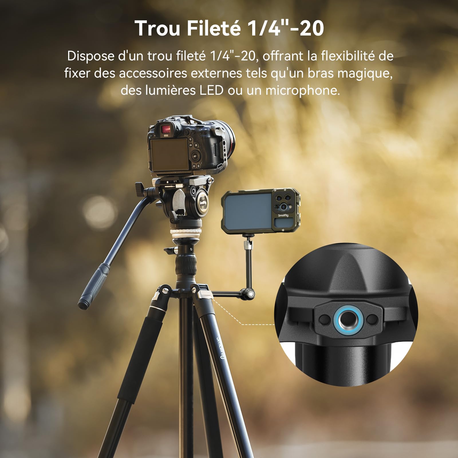SMALLRIG CT210 Trépied Vidéo, 192cm Monopode pour Caméra avec Tête Fluide à Base de Nivellement +/-15°, Trépied de Voyage Professionnel pour Caméra Vidéo, Reflex Numérique, Caméscope - 4475