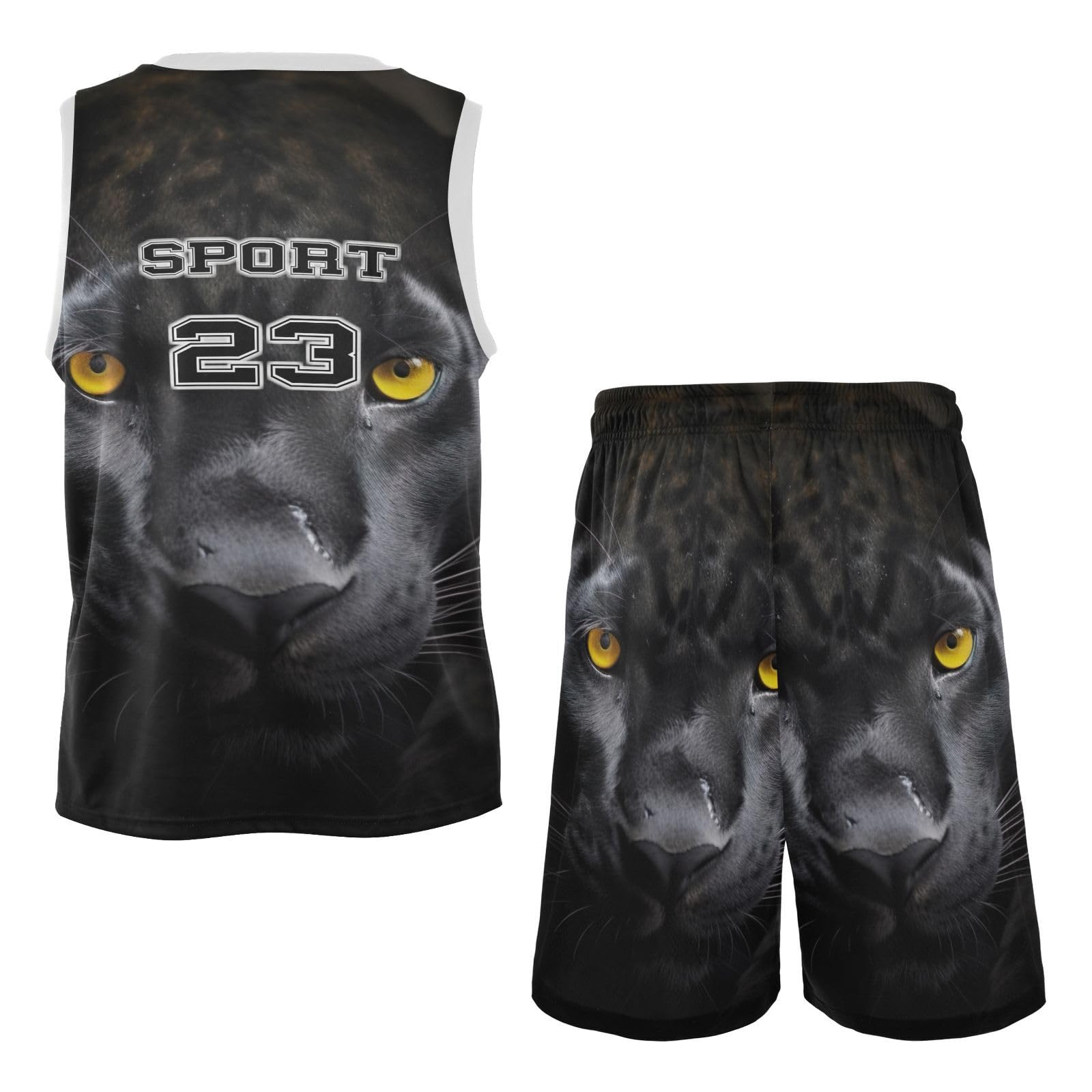 FLildon Cool Panther Black Leopard Boys Basketball Jersey Set Tank Top Shorts Tracksuit Sport Training Suit for Kids, S