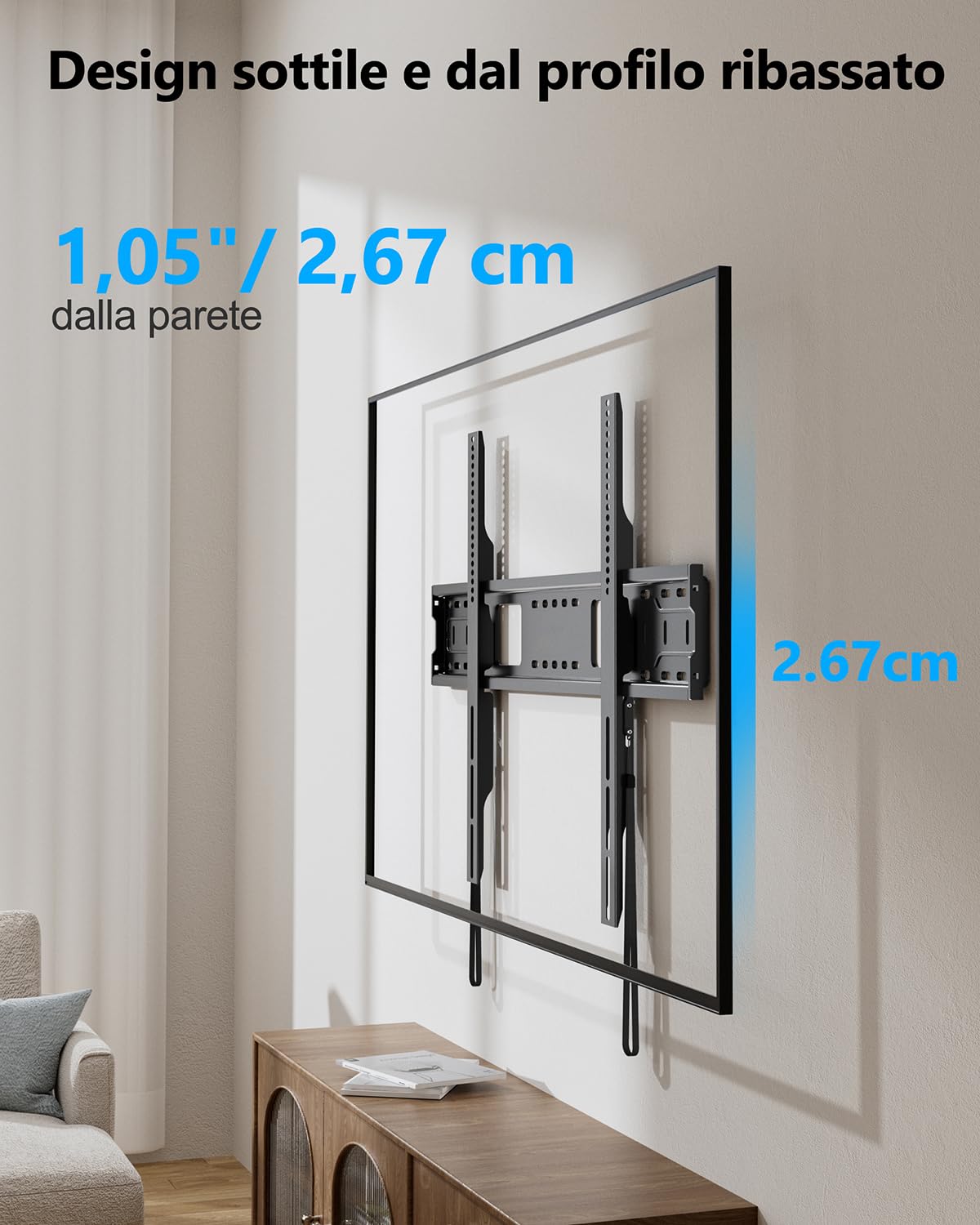 Supporto TV Parete Fisso Ultra-sottile Televisore 55-120", Universale Staffe TV per LCD LED e Curvi Pollici, Braccio TV max. VESA 900x600 mm, Fino a 125 kg, Livella Bolla e Fascette Incluse