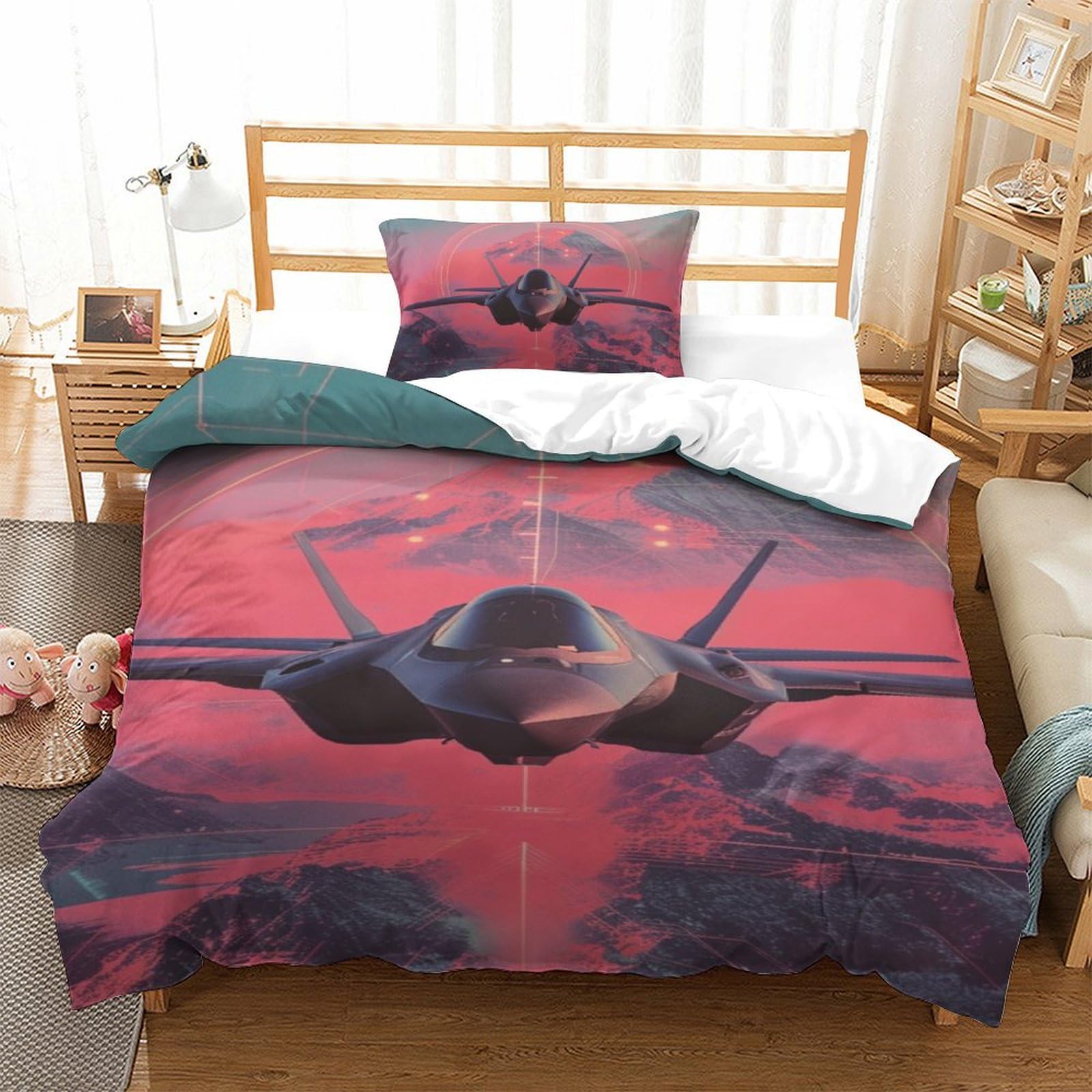Parure de lit avion pour chambre d'enfant lit simple 135 x 200 en microfibre zippée