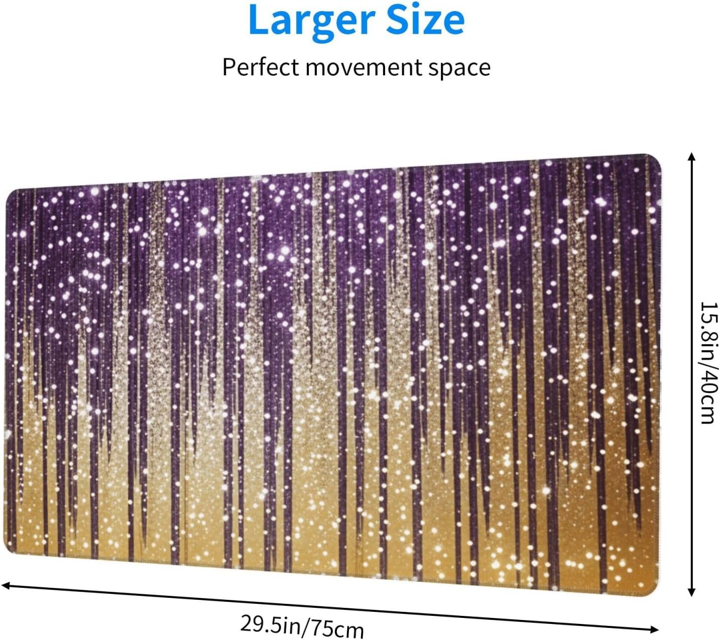 Purple Golden Glitter Fringe Extended Gaming Mouse Pad 30 X 16, Large Desk Mat for Keyboard and Mouse, Waterproof Office Desk Pad, Non?Slip Rubber Base, Stitched Edges