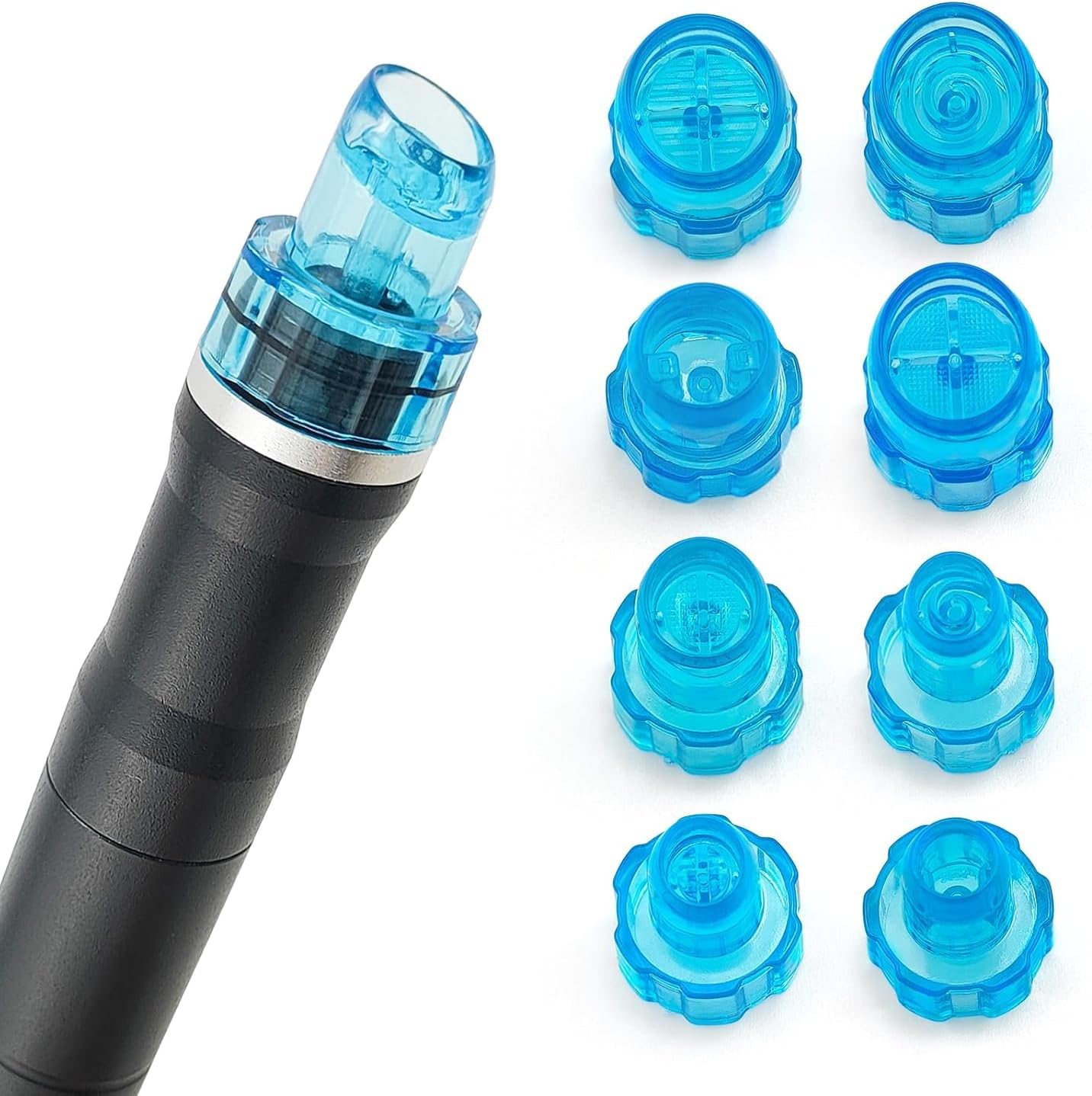 Plastic Hydro Dermabrasion Microderma Heads Hydra Facial Aqua Peel Tips Water Peeling Caps Facial Care Skin Cleaning Tool Beauty Machine Replacement Spare Parts 8pcs Per Set （Blue）