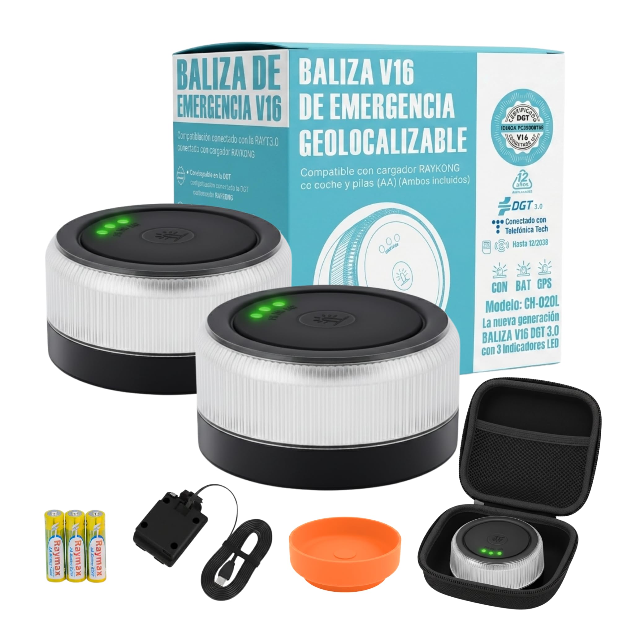 2x Luz de Emergencia V16 Homologada DGT 3.0 con Geolocalización