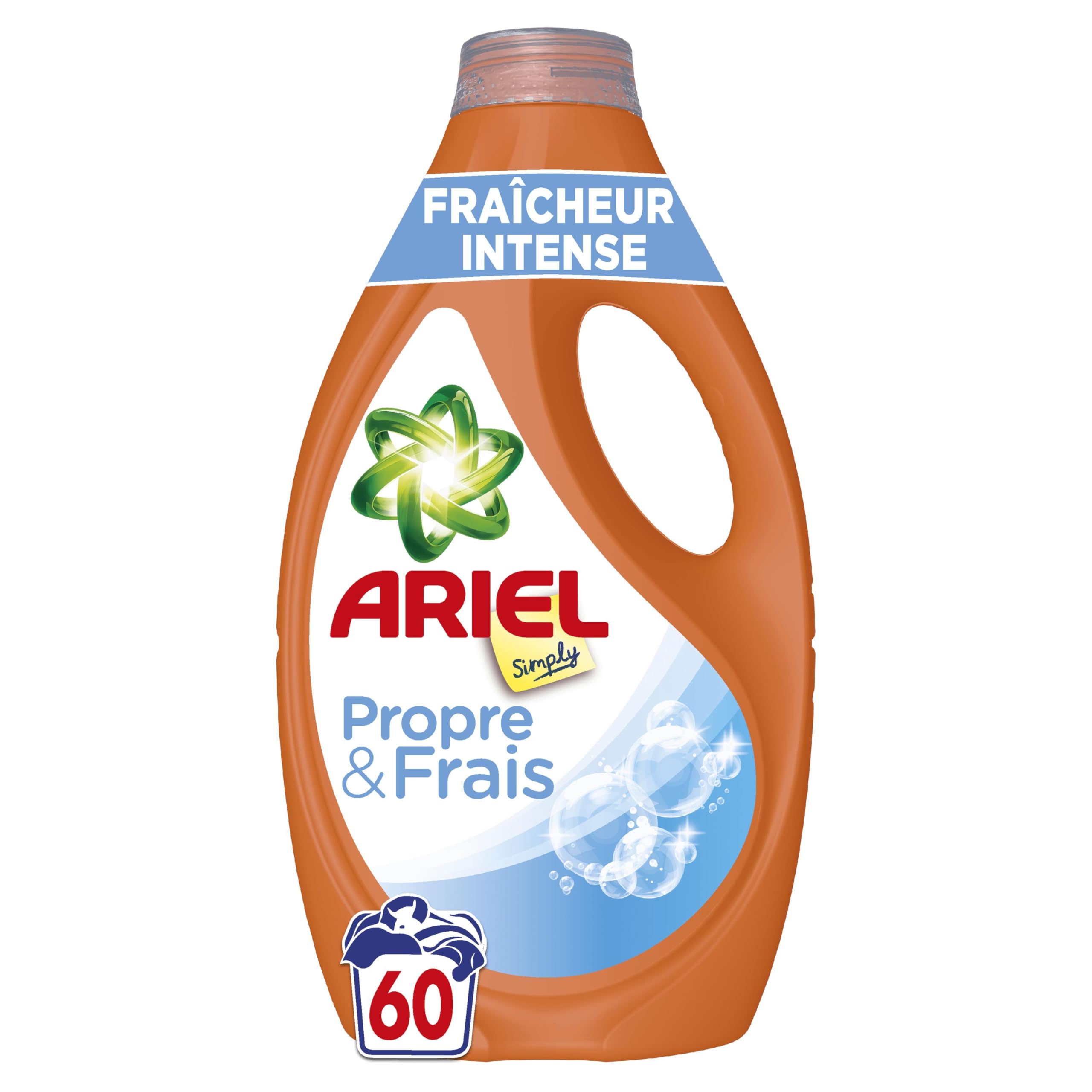 Lessive liquide Ariel, efficace en une lessive, action détachante, pour vêtements alpins, fabriqué en France, 60 lavages