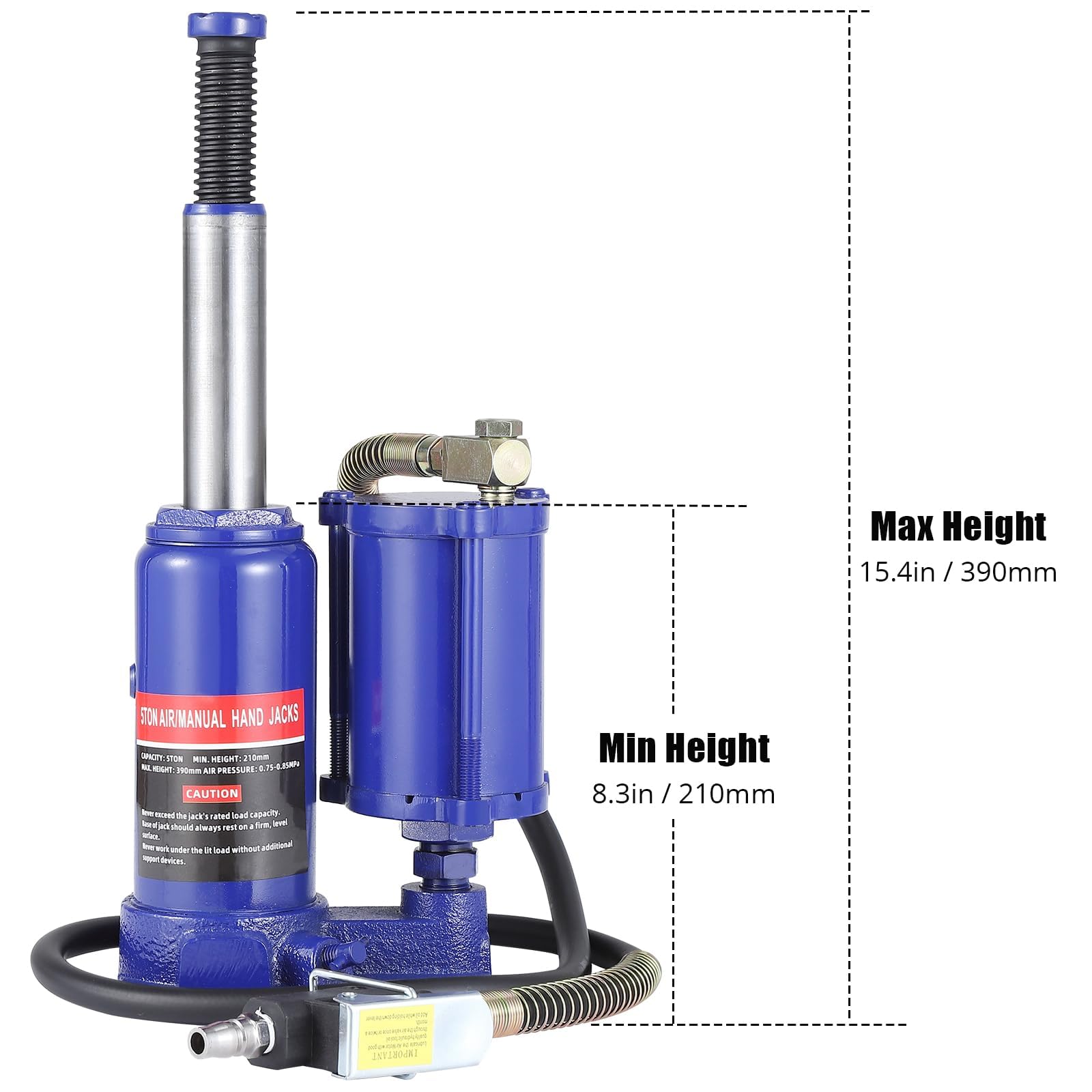 Garvee Gato hidráulico de botella de aire, gato de aire de 12 toneladas con bomba manual manual, herramienta de elevación neumática resistente de 21 a 39 cm de altura para mantenimiento de vehículos