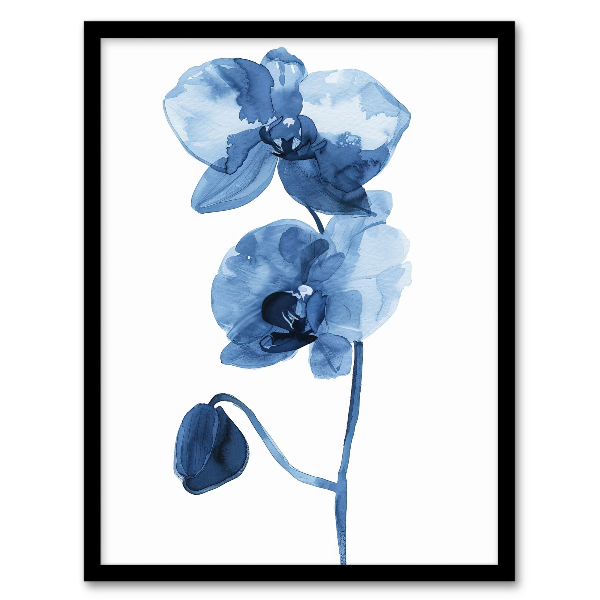 Blue Orchid Watercolour Painting - Framed Art Print - A4 Size - Artery8
