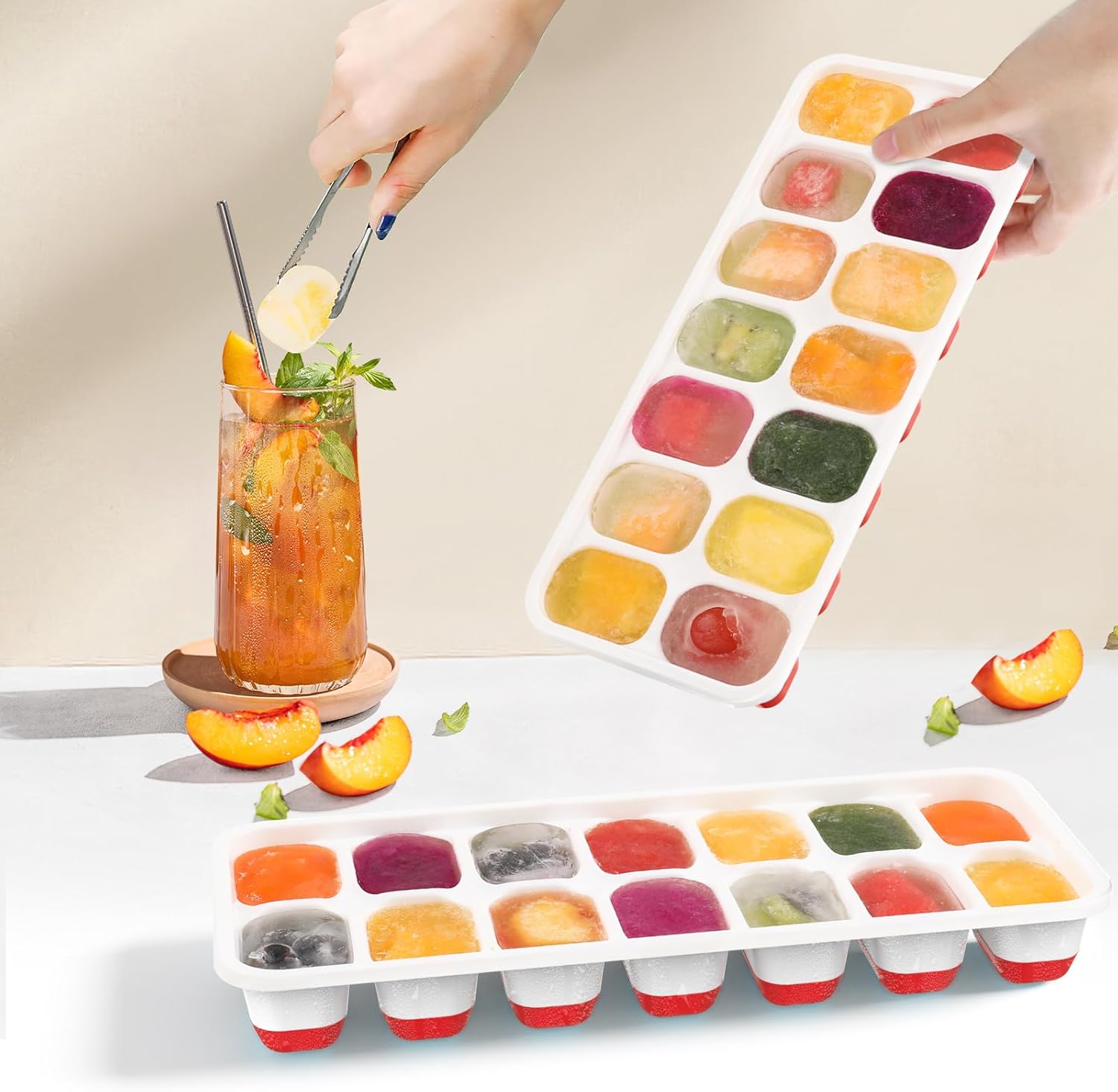 Ice Trays for Freezer, 56 pcs Easy-Release Silicone Ice Cube Trays for freezer with Spill-Resistant Removable Lid, BPA Free, 4 Pack Stackable & Durable Ice Cube Tray Mold for Freezer, Cocktail, Coffee