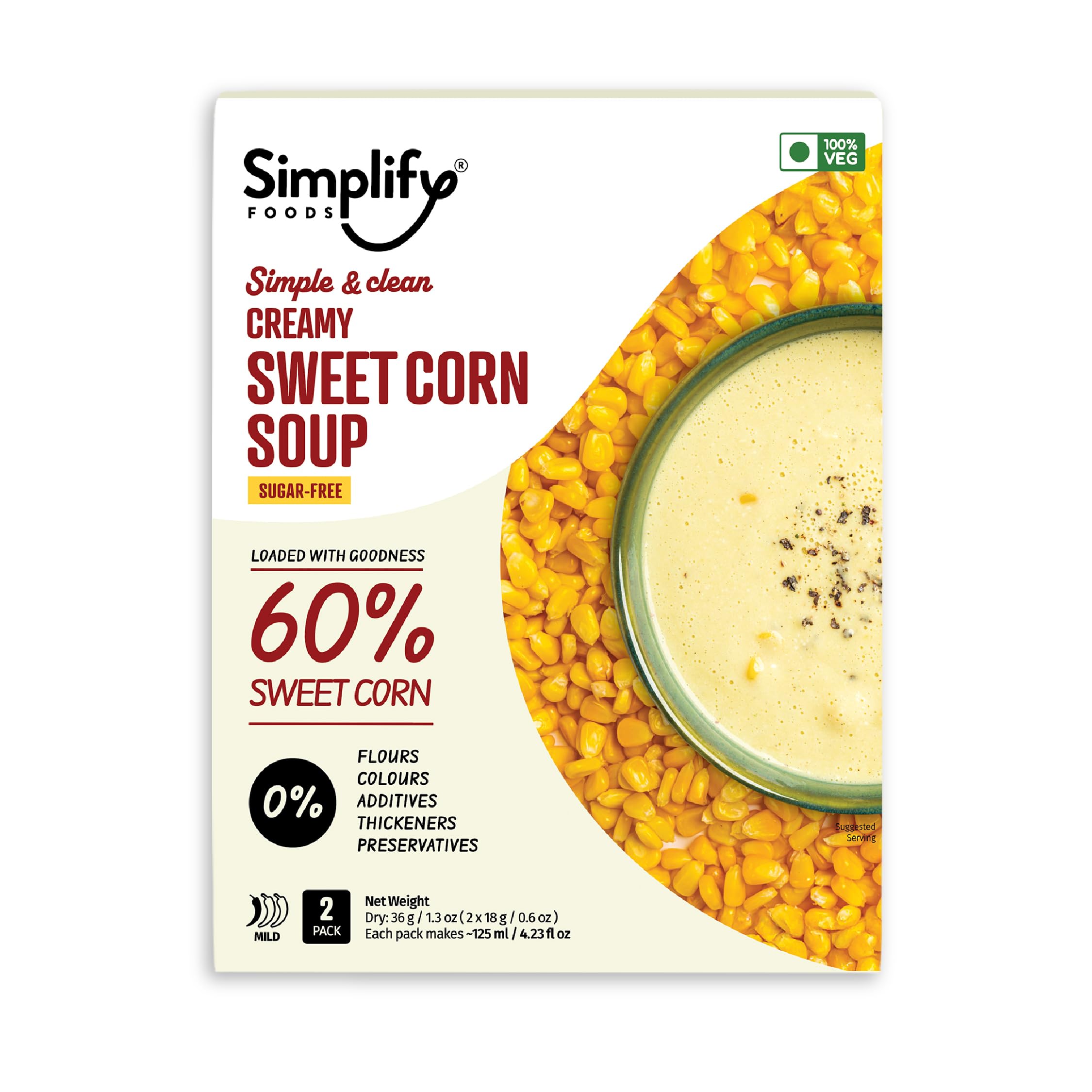 Simplify Foods Creamy Sweet Corn Instant Soup | Pack of 2 Single-Serve Sachets (Each Makes ~125 ml) | Made with 60% Sweet Corn | Just Add Hot Water | Travel-Friendly | Clean Label | 0% Additives or Preservatives-image-17