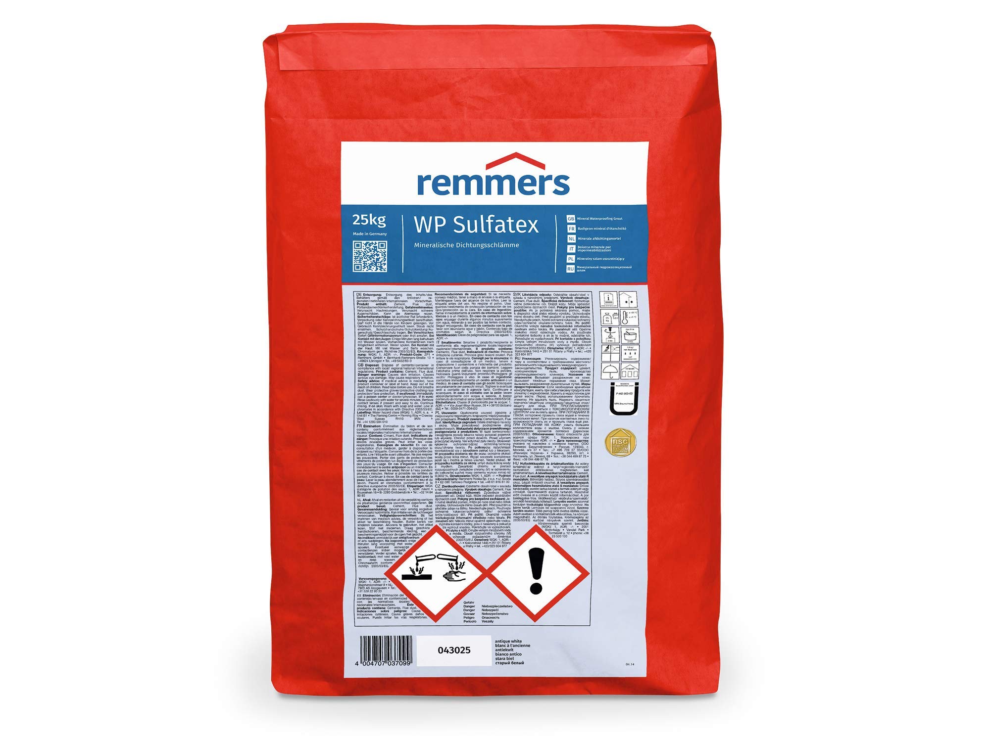 Remmers WP Sulfatex Sulfatexschlämme 25 kg Schlämme Dichtungsschlämme Feuchtigkeitsschutz Innen und Außen Hoher Widerstand Chemische Beständigkeit