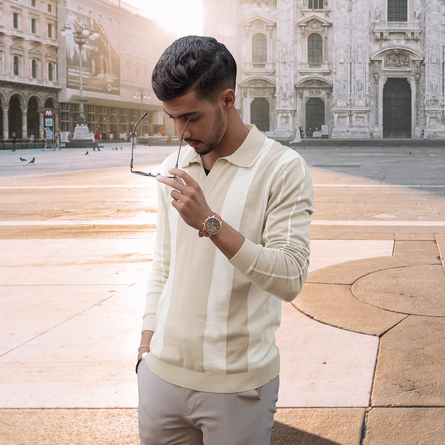 Mens Cotton Long Sleeve Polo Shirts Casual Knit Shirt with Collar Golf Polo Banded Bottom Tops E-gray XX-Large