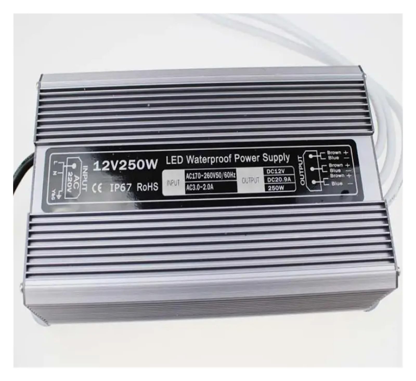 12 V DC 250 W wodoodporny sterownik LED, adapter kontroli dostępu, transformator światła, ładowarka sieciowa 21 A