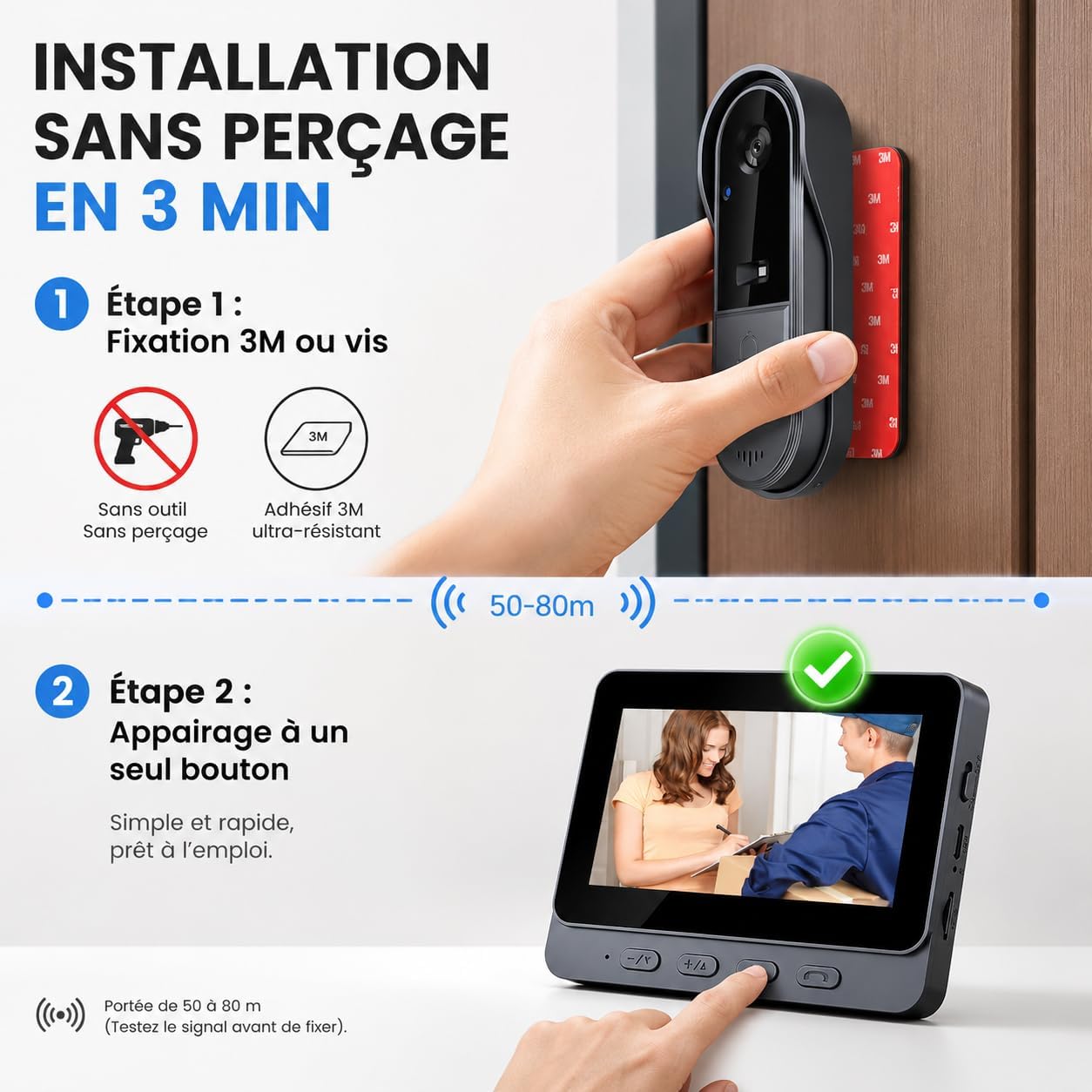 Campanello senza fili Esterno Citofoni senza fili con fotocamera 1080P IP65 impermeabile Video Campanello con 4,3 IPS schermo Monitor Citofoni con camera HD 170°Visione Notturna Campanello per casa