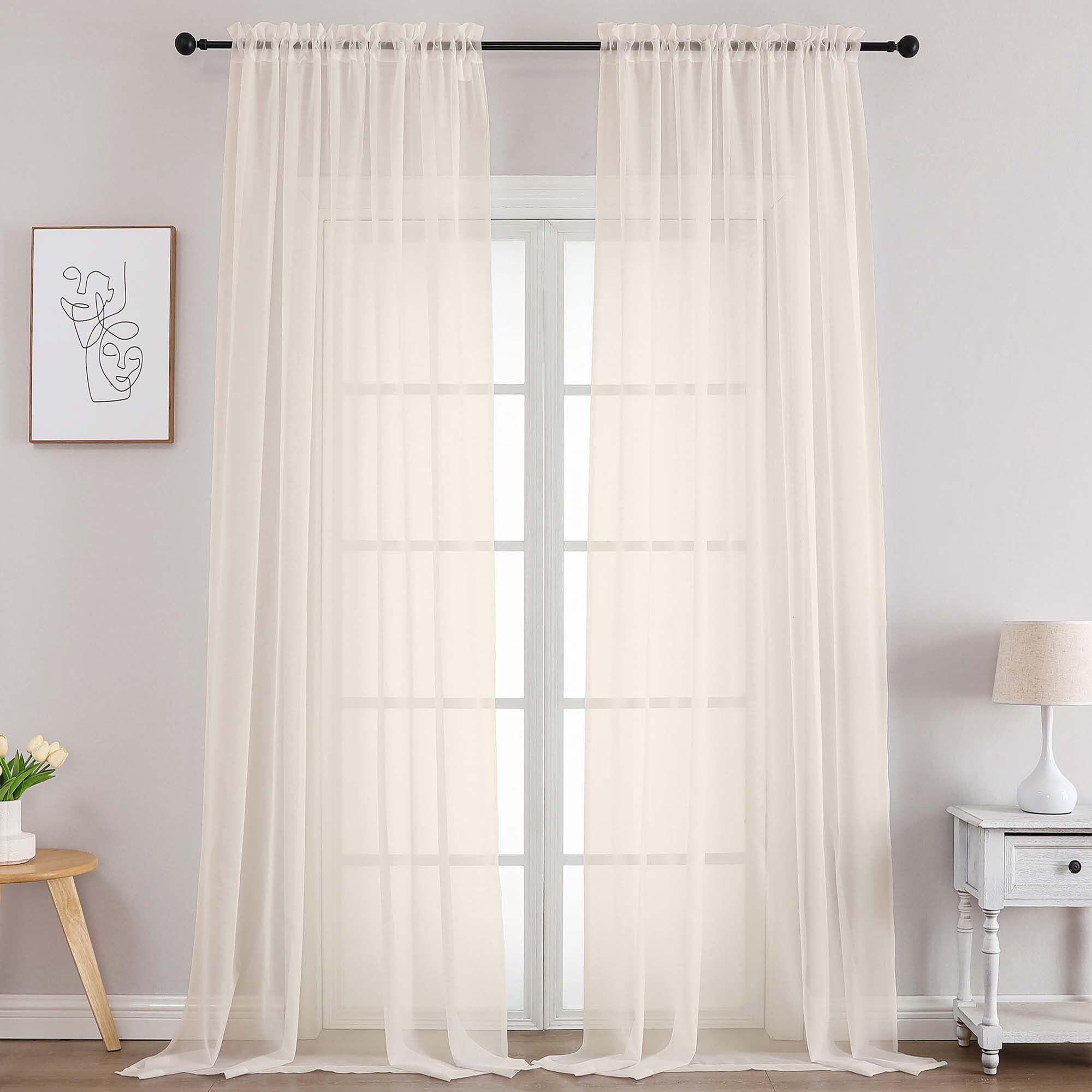 Chyhomenyc Extra Long Cream Sheer Curtains 108 Inches Long 2 Panels, Light Filtering Cream Curtains for Living Room, Soft Gentle Voile Rod Pocket Bedroom Window Drapes, 59Wx108L Inch, 9FT, 2PCS