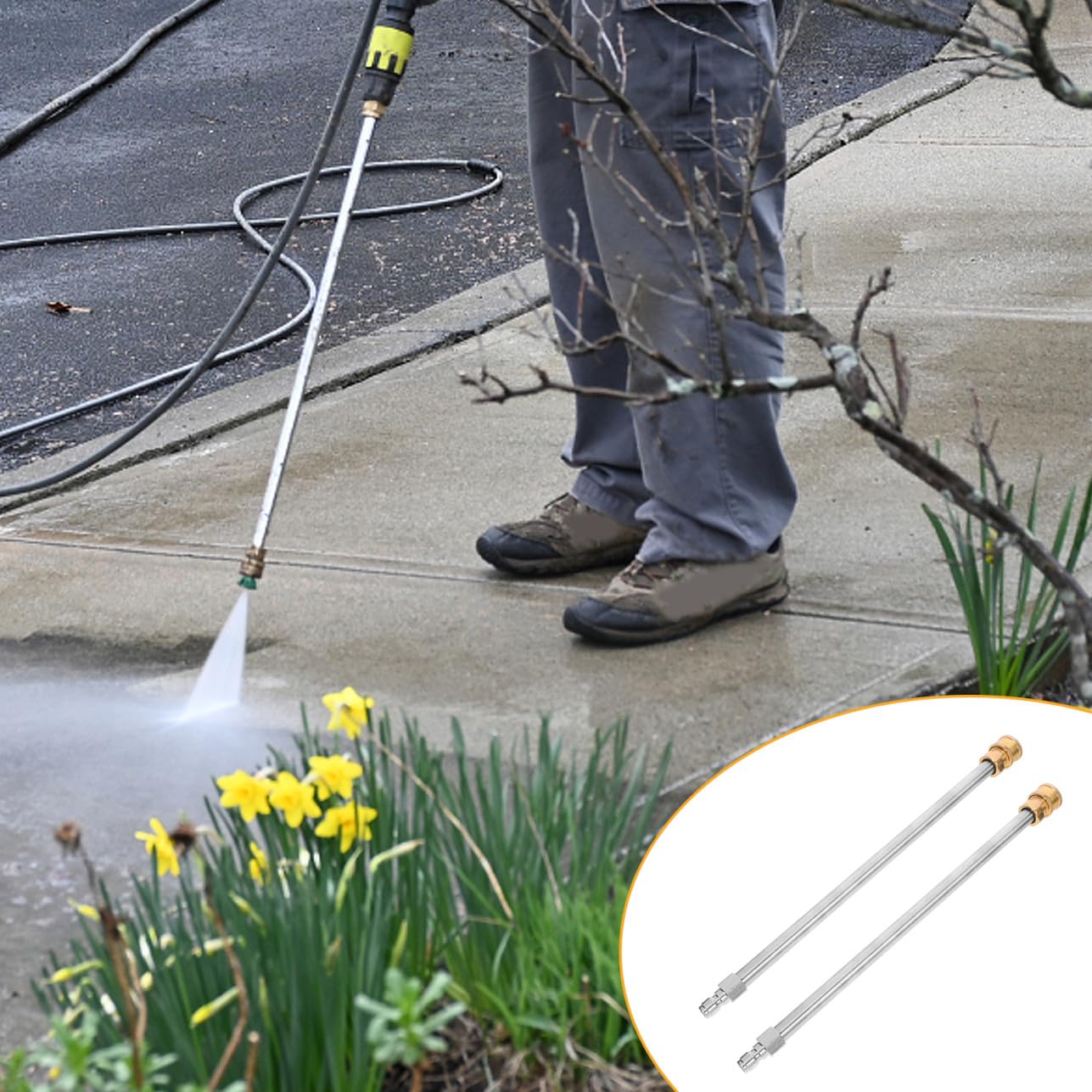 Varilla de Extensión de Alta Presión para Hidrolimpiadora, Acero Inoxidable y Cobre, Compatible 17 Pulgadas, Adecuado para Trabajos de Limpieza, Paquete de 2 Piezas