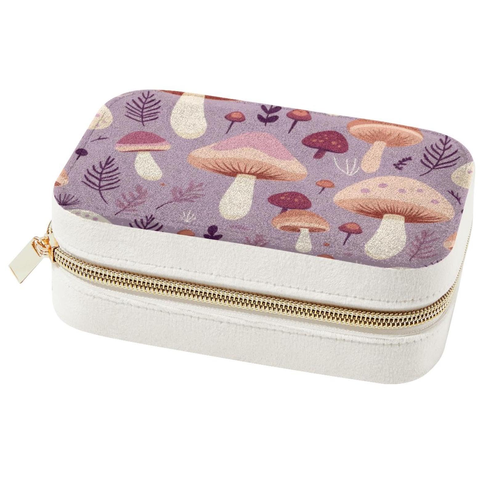 Boîte à bijoux cadeau idéal pour filles, motif champignon violet tendance