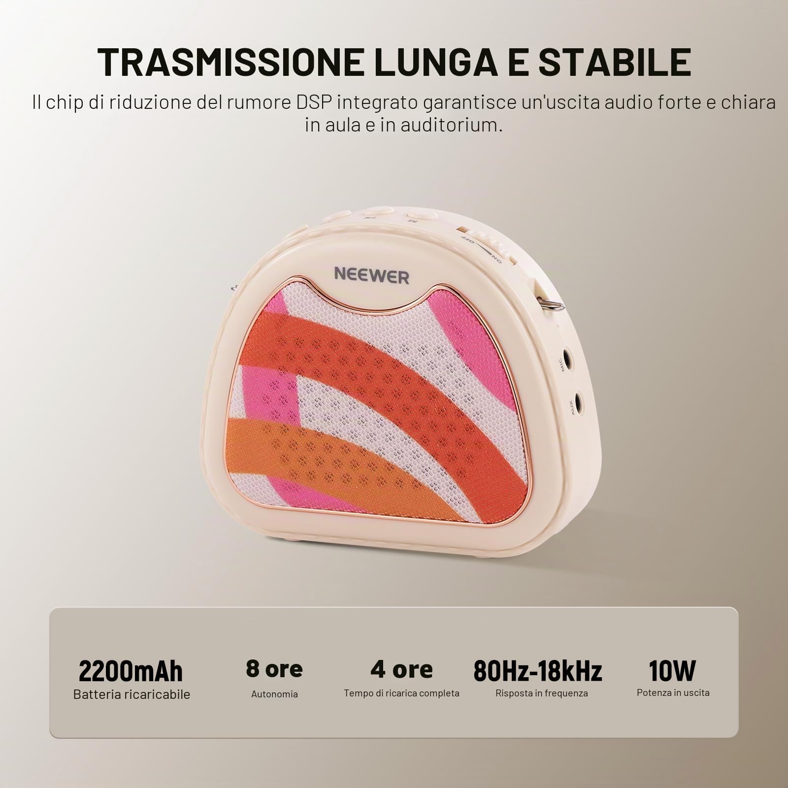 NEEWER VA01 Amplificatore Vocale con Microfono Headset Cablato, Speaker,Tracolla, Uscita AUX, Megafono Portatile Audio USB C Ricaricabile con Mic Batteria 14H per Insegnanti Formatori Guida Turistica