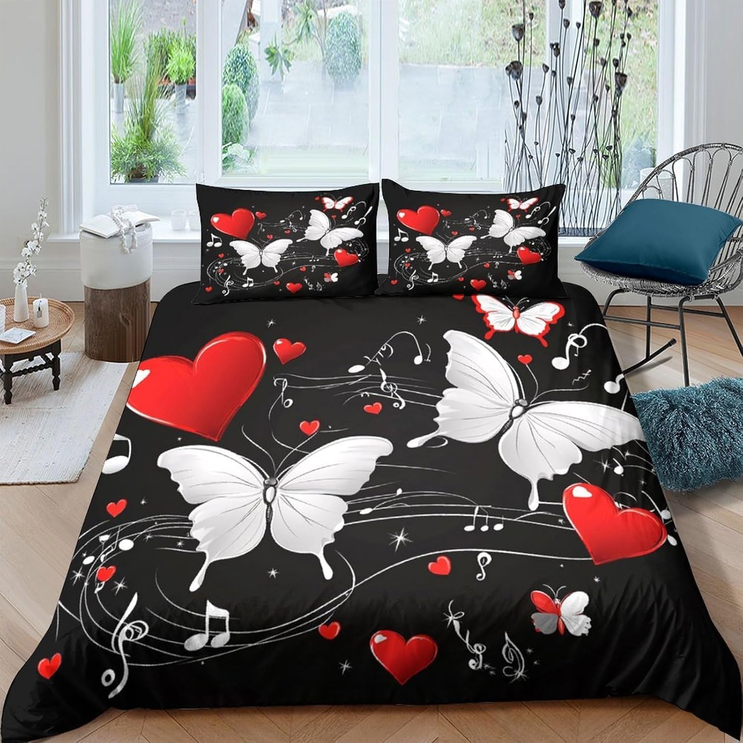 Housse de couette 160x200 papillon fermeture éclair lit 1 personne