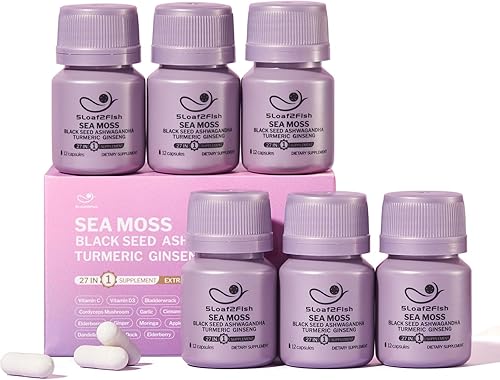 Suplemento orgánico de cápsula de musgo marino 27 en 1, aceite de semillas negras de musgo de mar Shilajit, Ashwagandha, jengibre, raíz de bardana,