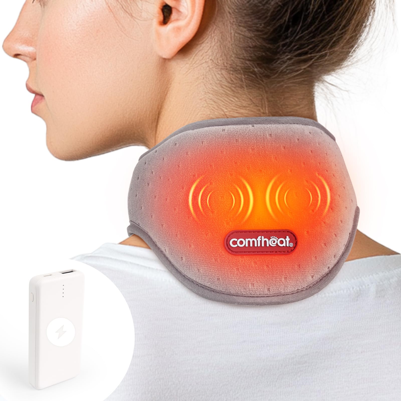 Portable Neck Heizkissen mit Vibrationsmassage für Nackenschmerzen Relief, wiederaufladbare Nackenwärmer für Soreness Stiffness, 3 Stufen Wärme & Massage, 3000mAh Akku enthalten