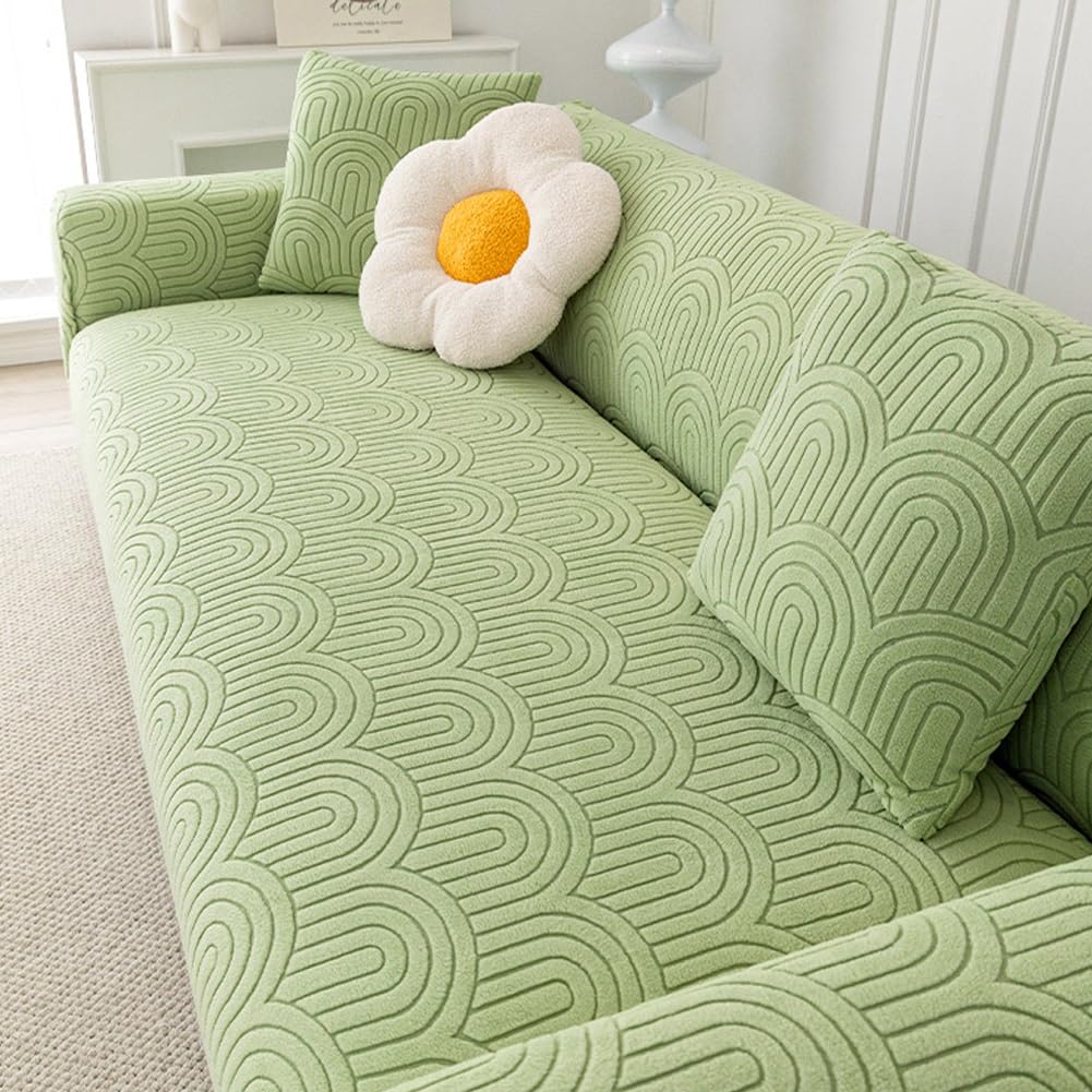 Housse de canapé jacquard en velours épais vert menthe pour 3 places