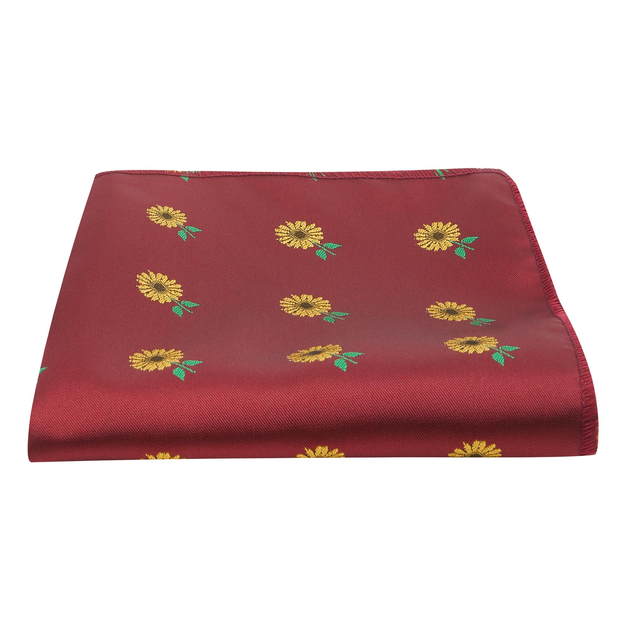 King & Priory Burgundy Red Embroidered Sunflower Pocket Square, Handkerchief