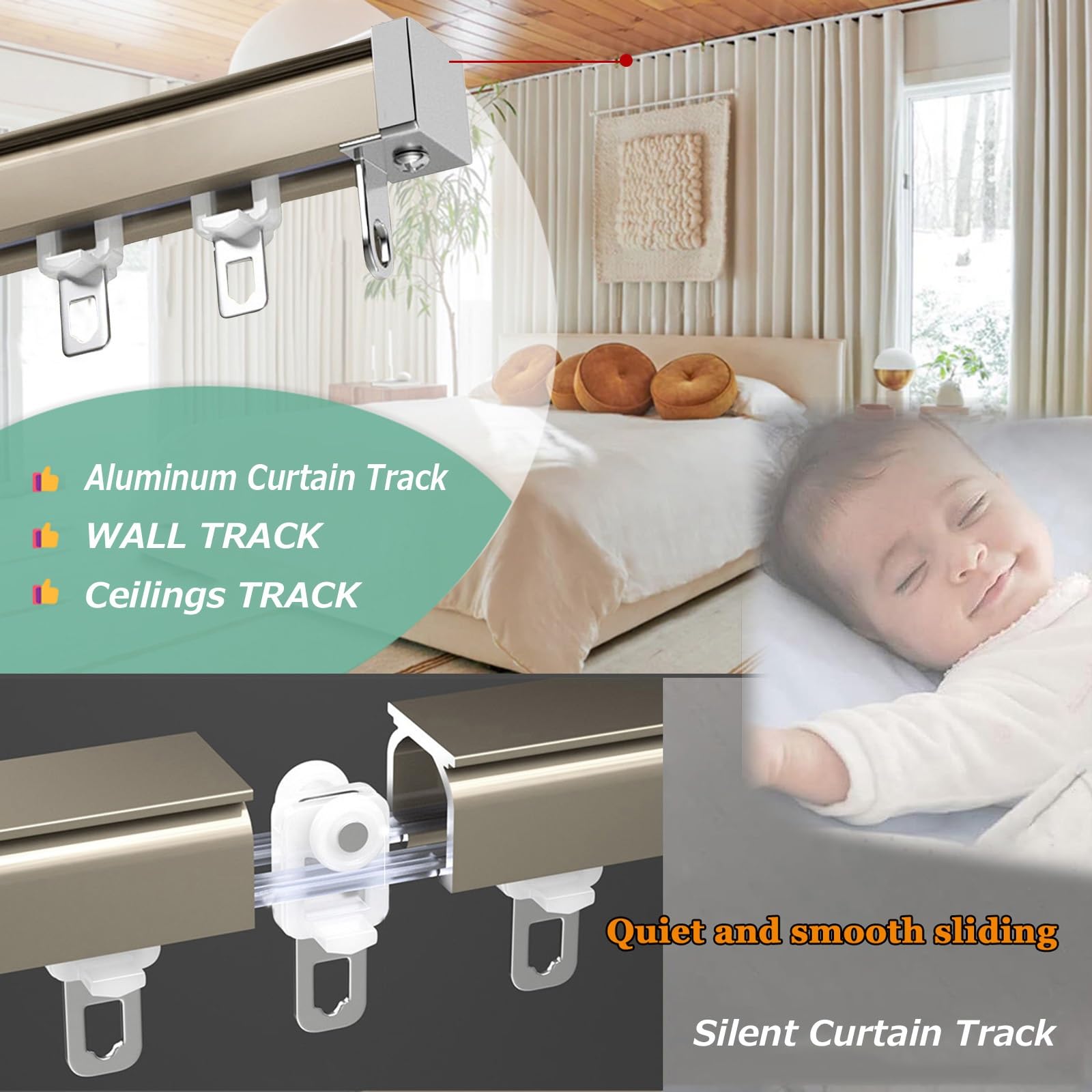 V3VOGUE Rail De Rideau De Plafond en Aluminium 0.5m/1m/3m/6m, Pas Facile À Rouiller, Système De Rail De Rideaux Coulissant Multi-usages pour Séparateur De Pièce Douche Salon Chambre