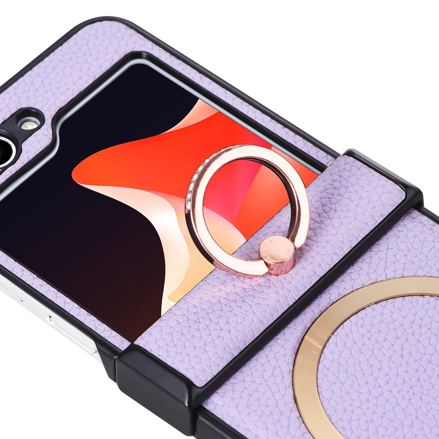 CIRONI Custodia in Pelle per Samsung Galaxy Z Flip 5, Cover con Anello Magnetico, Custodia Sottile Antiurto con Cerniera,Nero