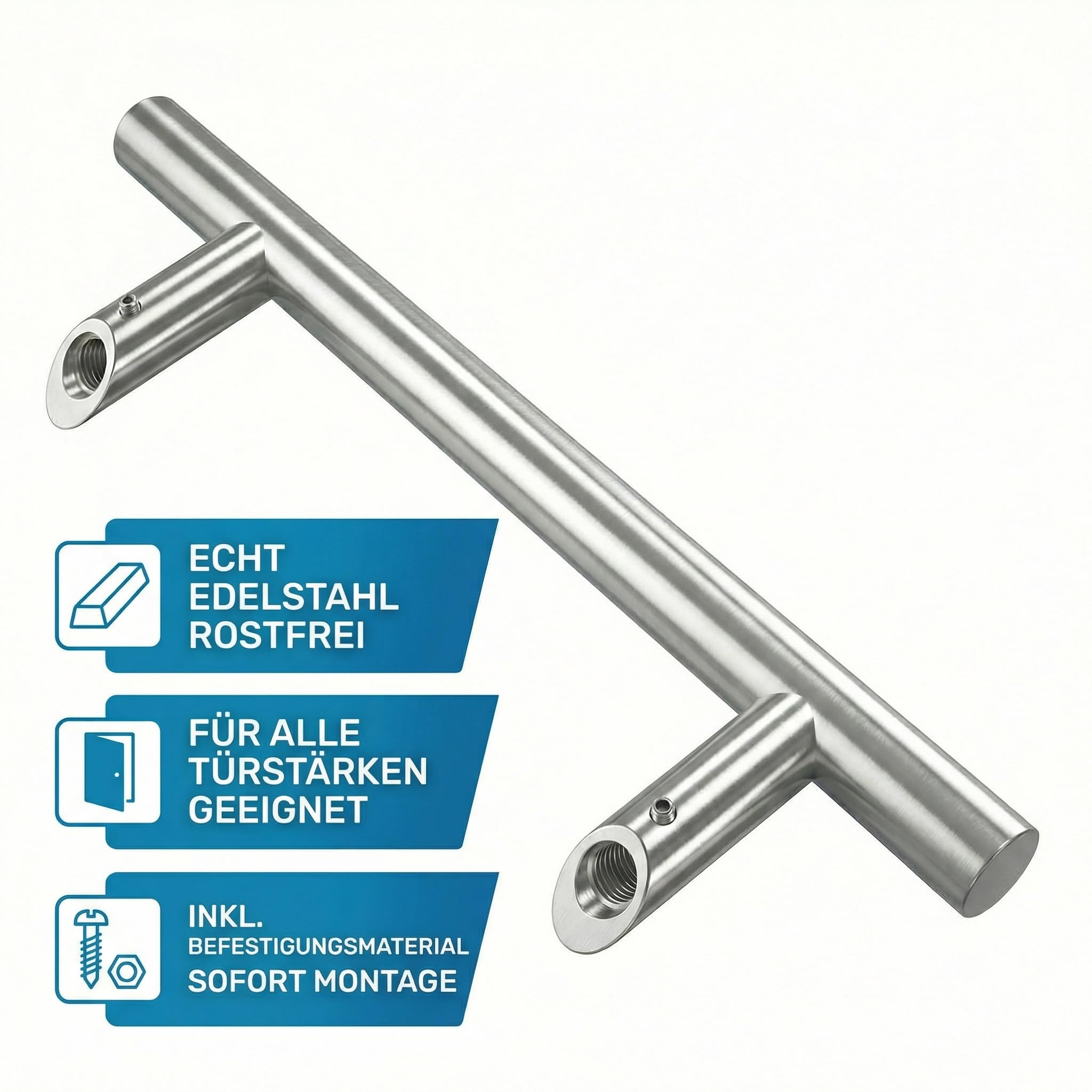h heicko Vanessa Edelstahl Stoßgriff mit 45° Stützen – Haustürgriff Edelstahl matt gebürstet – Türgriff für Haus- & Schiebetüren – L = 320 mm/A = 200 mm – inkl. Montagematerial