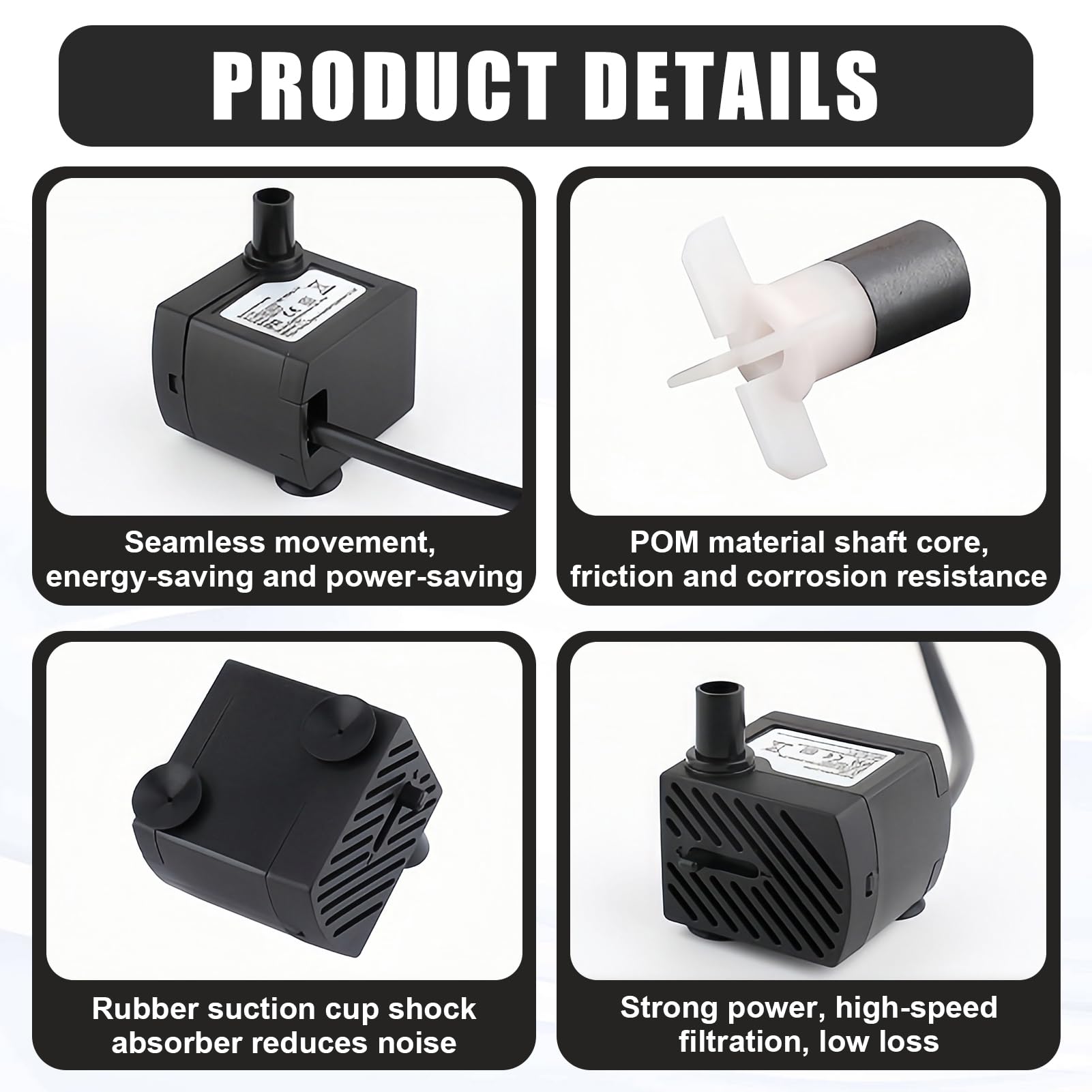 Pompe à Eau Submersible 3.5W, Mini Pompe Aquarium Ultra-Silencieuse 200L/H avec Câble de 1,5M, Pompe Fontaine à Eau Chat pour Bassin, Statuaire, Cascade et Hydroponie