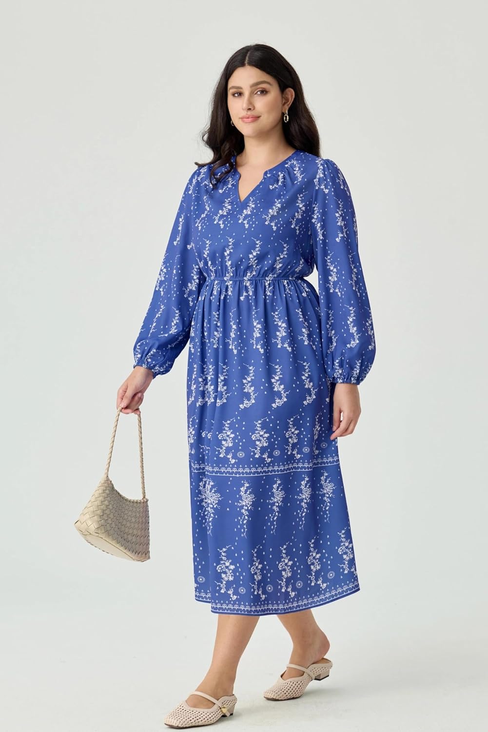 TIYOMI Womens Plus Size Dresses Fall Long Sleeve Maxi Dresses V Neck Floral Spring Dress with Pockets XL-5XL (14W-28W) - Image 6