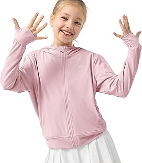 Rolanko Girls Summer Jacket with Thumbholes Long Sleeve Sun Protection Quick Dry Zipper Hoodie Kids Rash Guard Tops