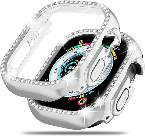 Miimall Funda compatible con Apple Watch UltraUltra 2 de 1.732 pulgadas, con cristales brillantes chapados en diamantes a prueba de golpes, marco