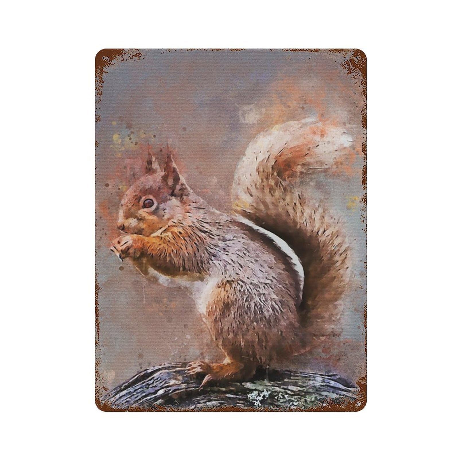 Splatter Squirrel Decorative Tin Sign 15.7"x11.8", Industrial Home Decor for Garage, Pub Or Kitchen