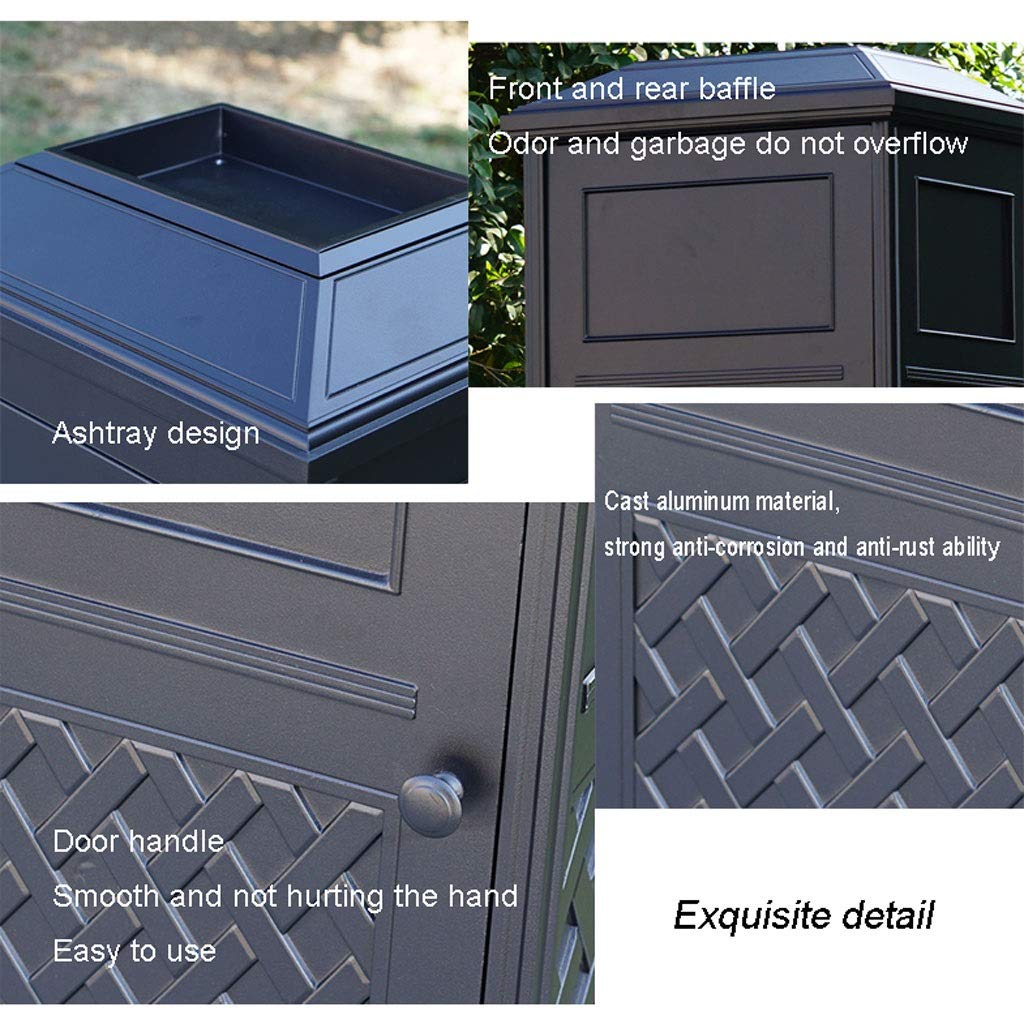 Mülleimer Luxuriöse Gussaluminium Platz Mülleimer im Freien Villa Garten Mülltonne mit Aschenbecher Papierkorb (Color : Schwarz)