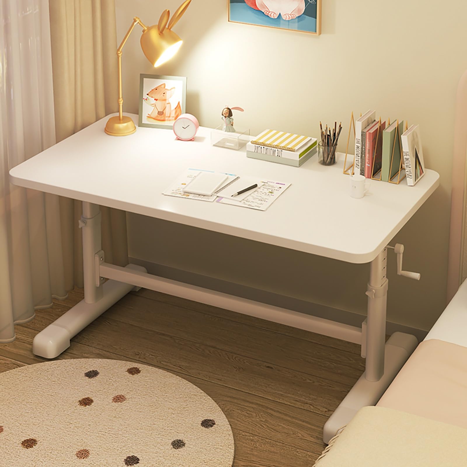 MYUYEE Standing Desk, Adjustable - Hand-Cranked Height Adjustable Computer Desk 80/100/120X60X75Cm, Sit Stand Desk With Range 66-80Cm (White-80Cm)
