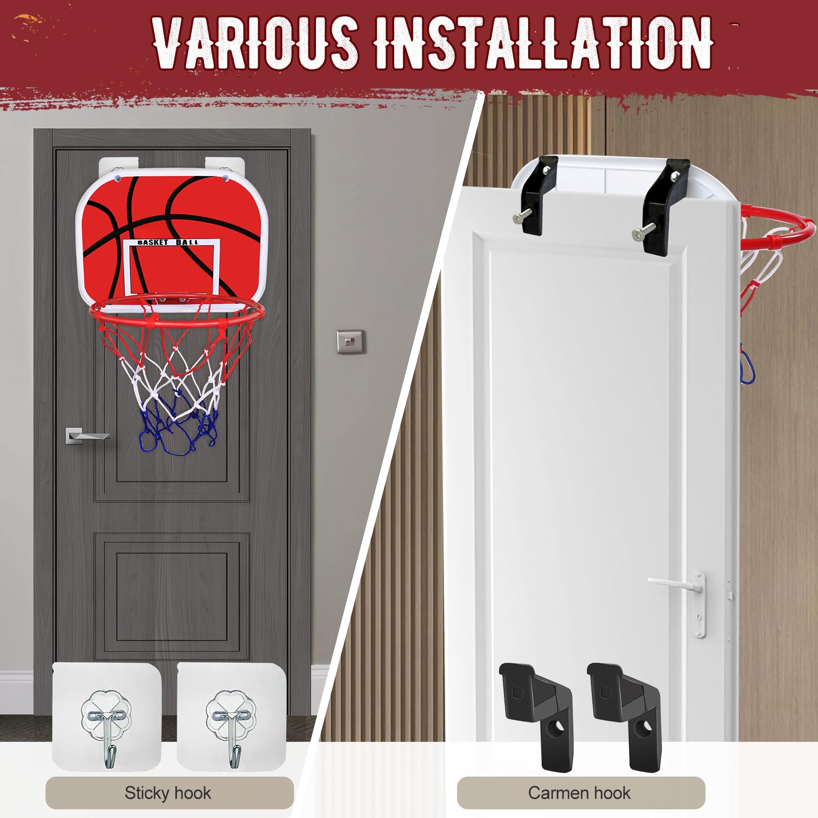Mini Panier de Basket Enfant Interieur, Panier Basket Mural Set ExtéRieur, avec 2 Ballons de Basket et pompepanier, Jeux de Basketball, Facile à Assembler pour I'extérieur Bureau à la Maison Chambre