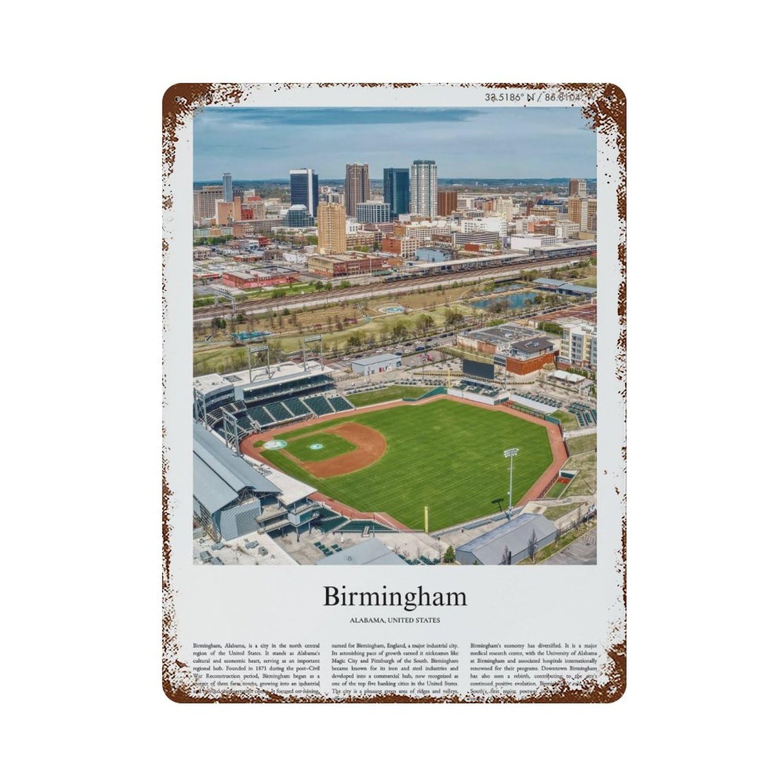 xiaoxiaoshen Birmingham Alabama, United States, USA City Scenery Wall Decor Art Metal Tin Poster Modern Home Decor Art Home Bar Shop Decorations Vintage Sign 40x30cm