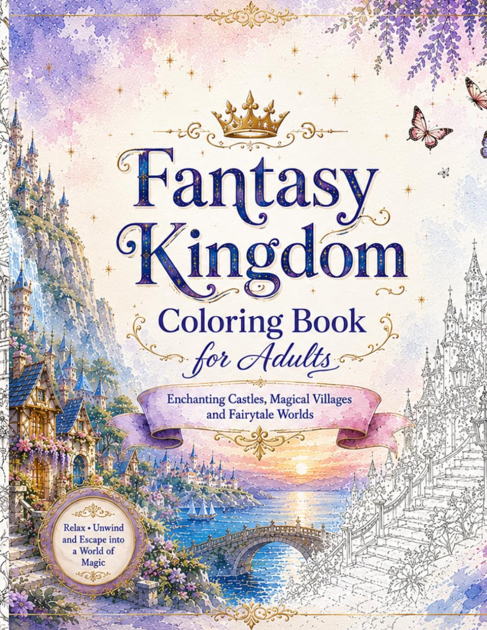 Fantasy Kingdom Coloring Book for Adults: Enchanting Castles, Magical Villages and Fairytale Worlds