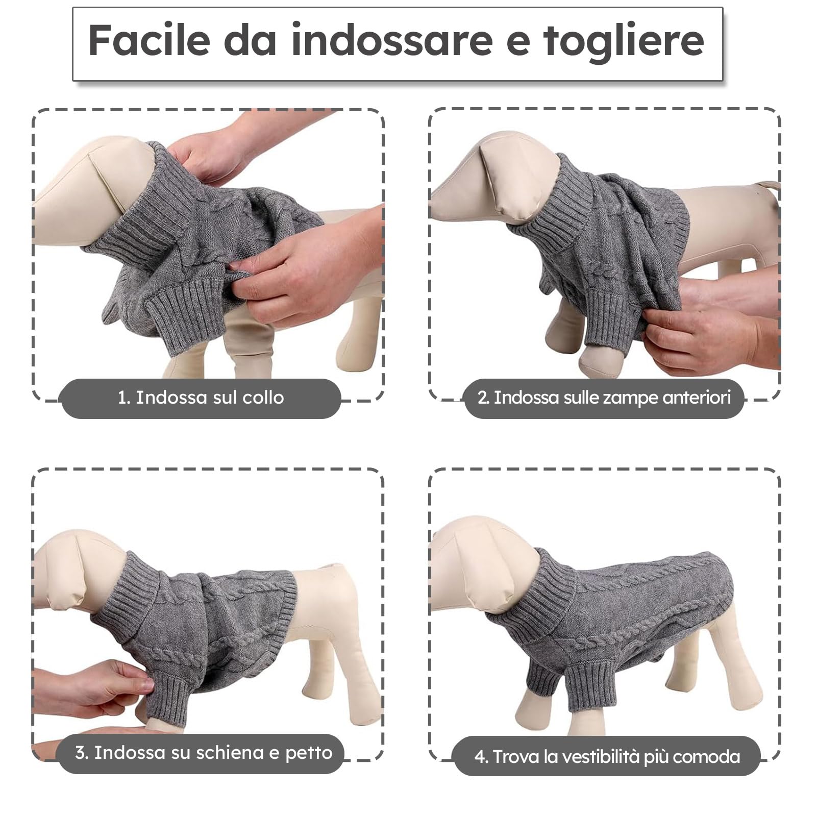 Queenmore Maglione Cane Taglia Grande Maglioncino Per Cani Felpa Cane Taglia Grande Ritorto Vestiti Per Gatti Maglione Per Labrador Pastore Tedesco Golden Retriever Bulldog Francese, Grigio Scuro, 2XL
